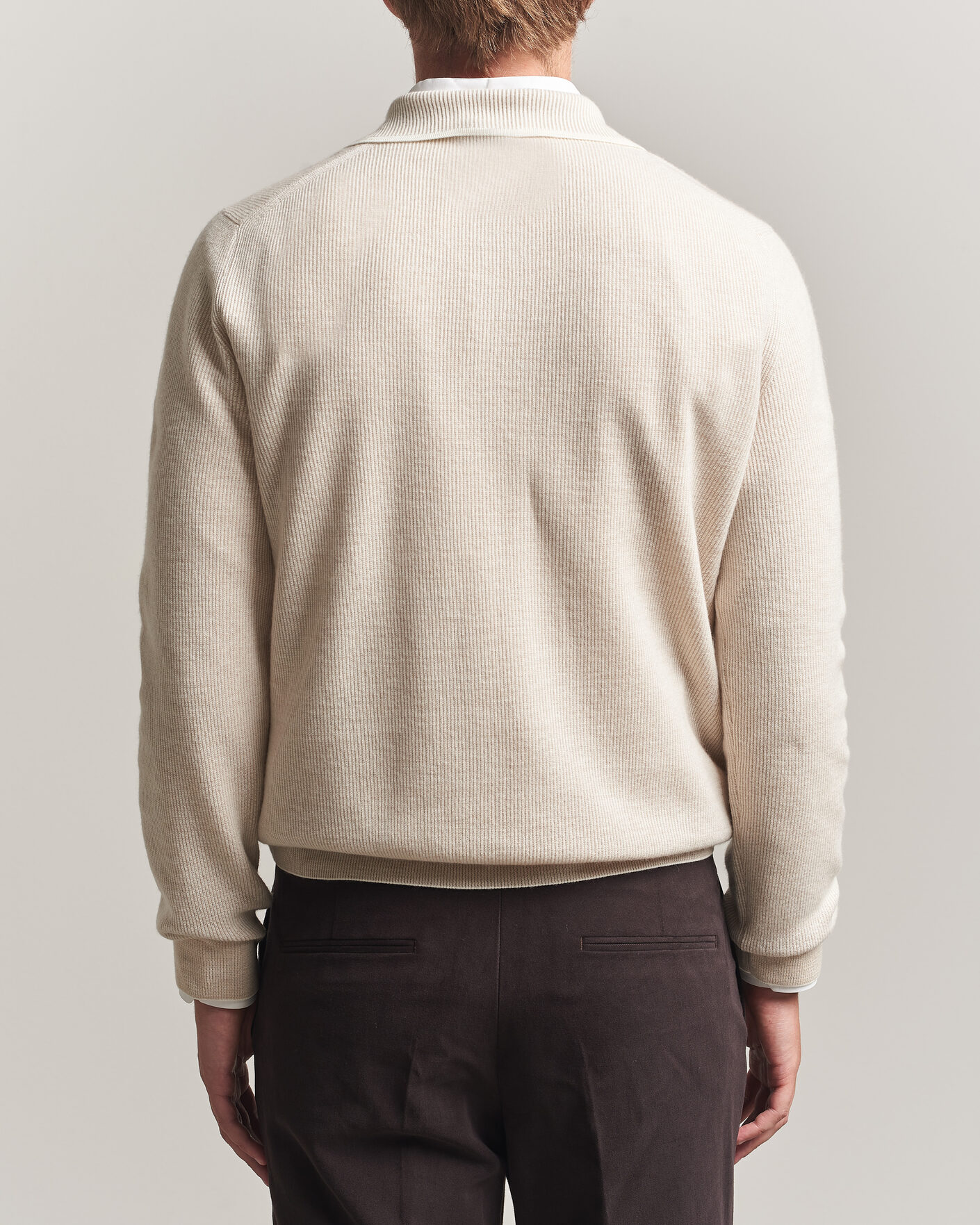 Mies | Puserot | Brioni | Cashmere Rib Knitted Polo Light Beige