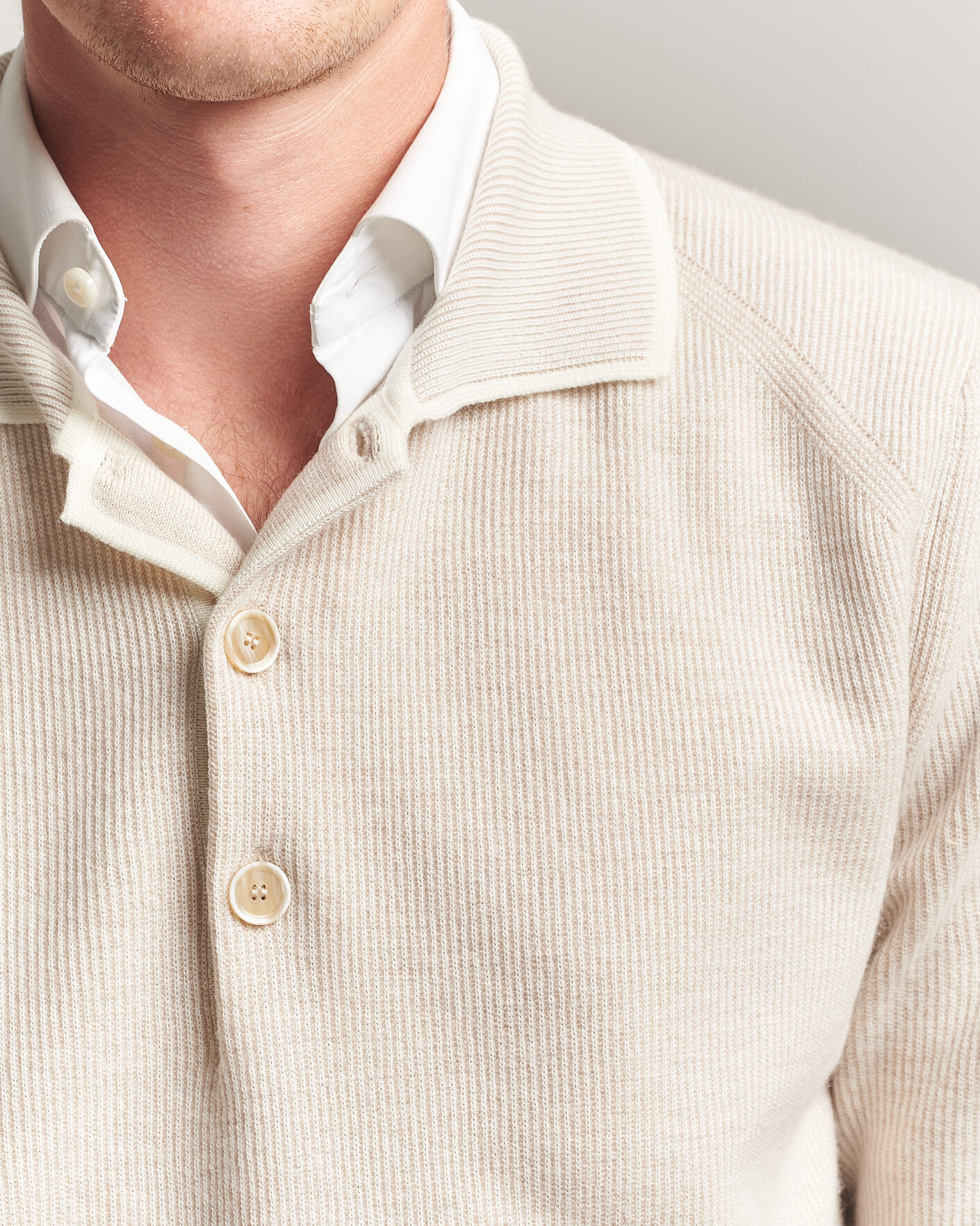 Mies | Puserot | Brioni | Cashmere Rib Knitted Polo Light Beige