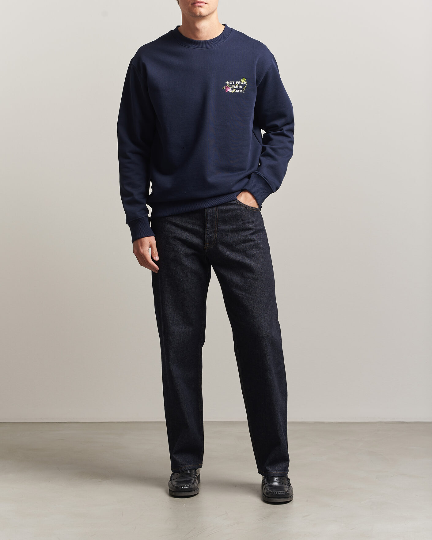 Mies | Puserot | Drôle de Monsieur | Vine Embroidered Slogan Sweatshirt Navy