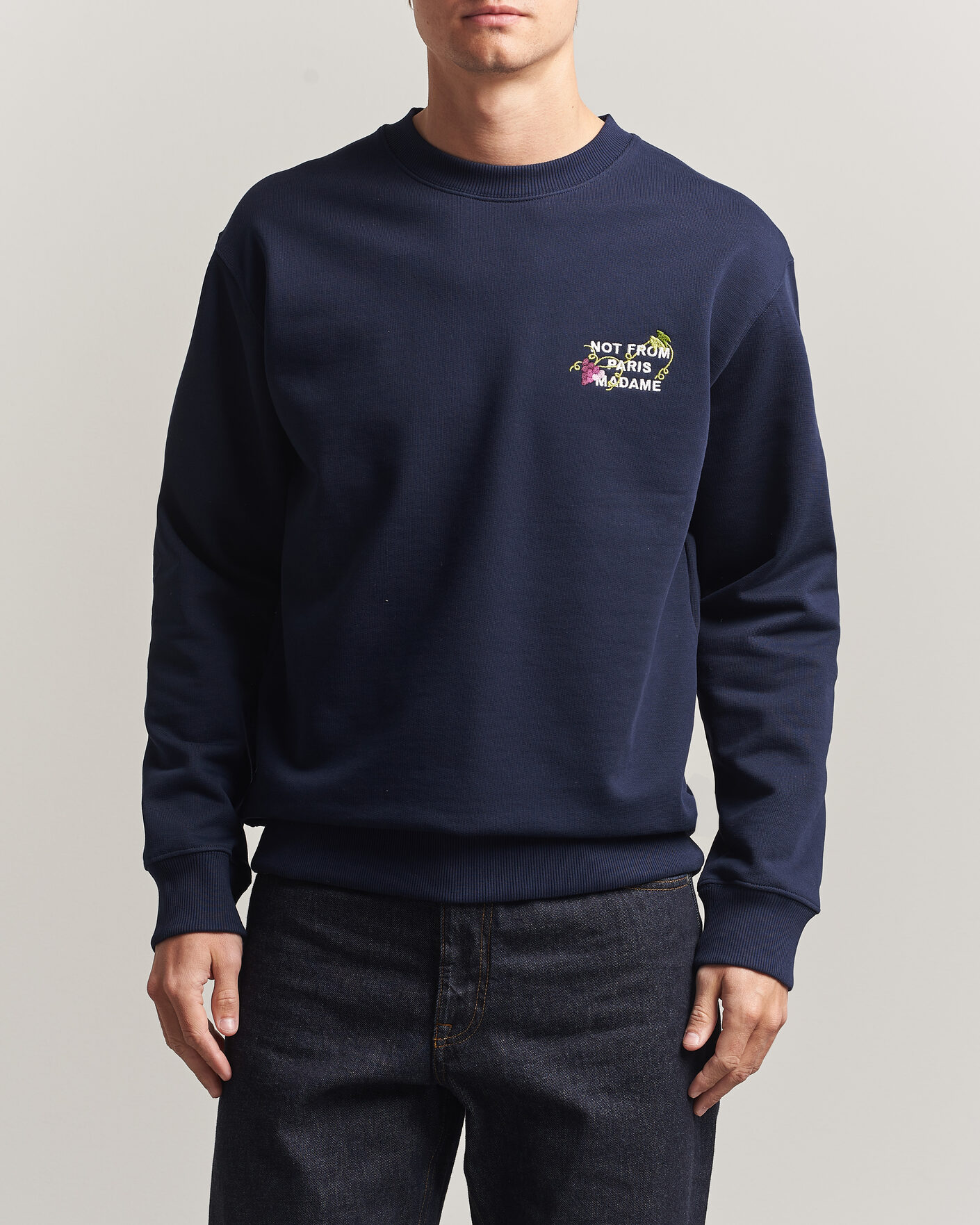 Mies | Puserot | Drôle de Monsieur | Vine Embroidered Slogan Sweatshirt Navy