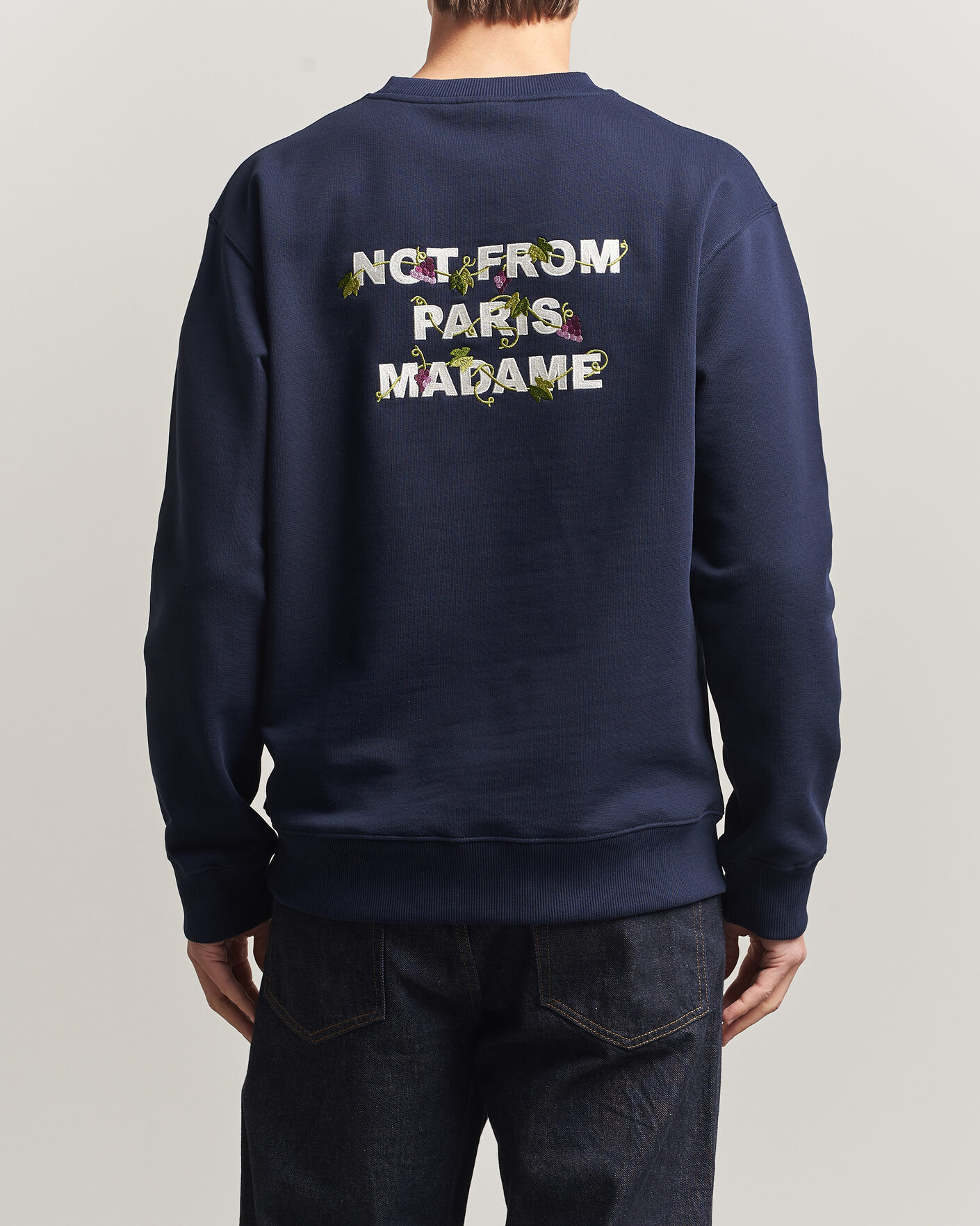 Mies | Puserot | Drôle de Monsieur | Vine Embroidered Slogan Sweatshirt Navy