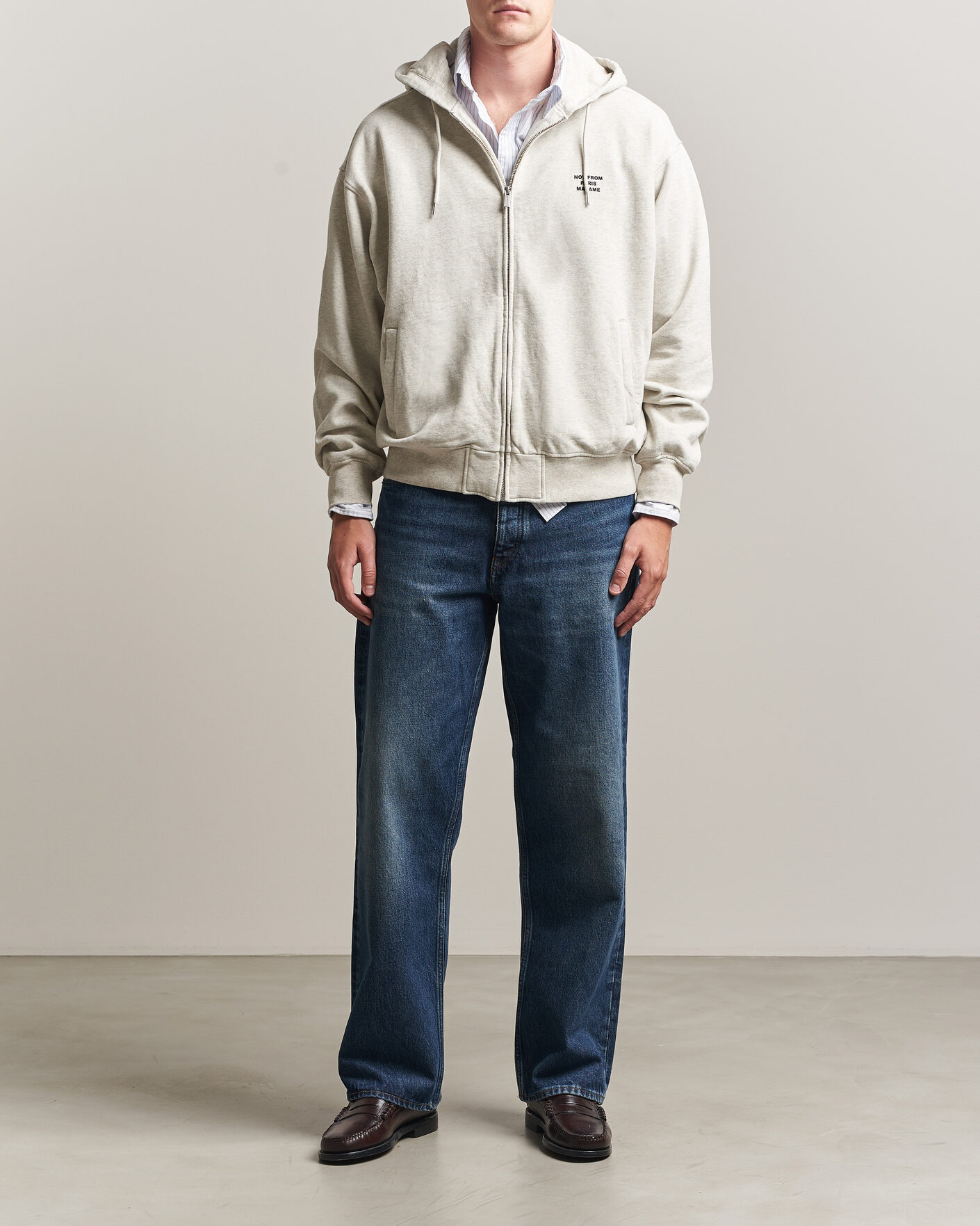 Mies | Puserot | Drôle de Monsieur | Slogan Full Zip Hoodie Grey