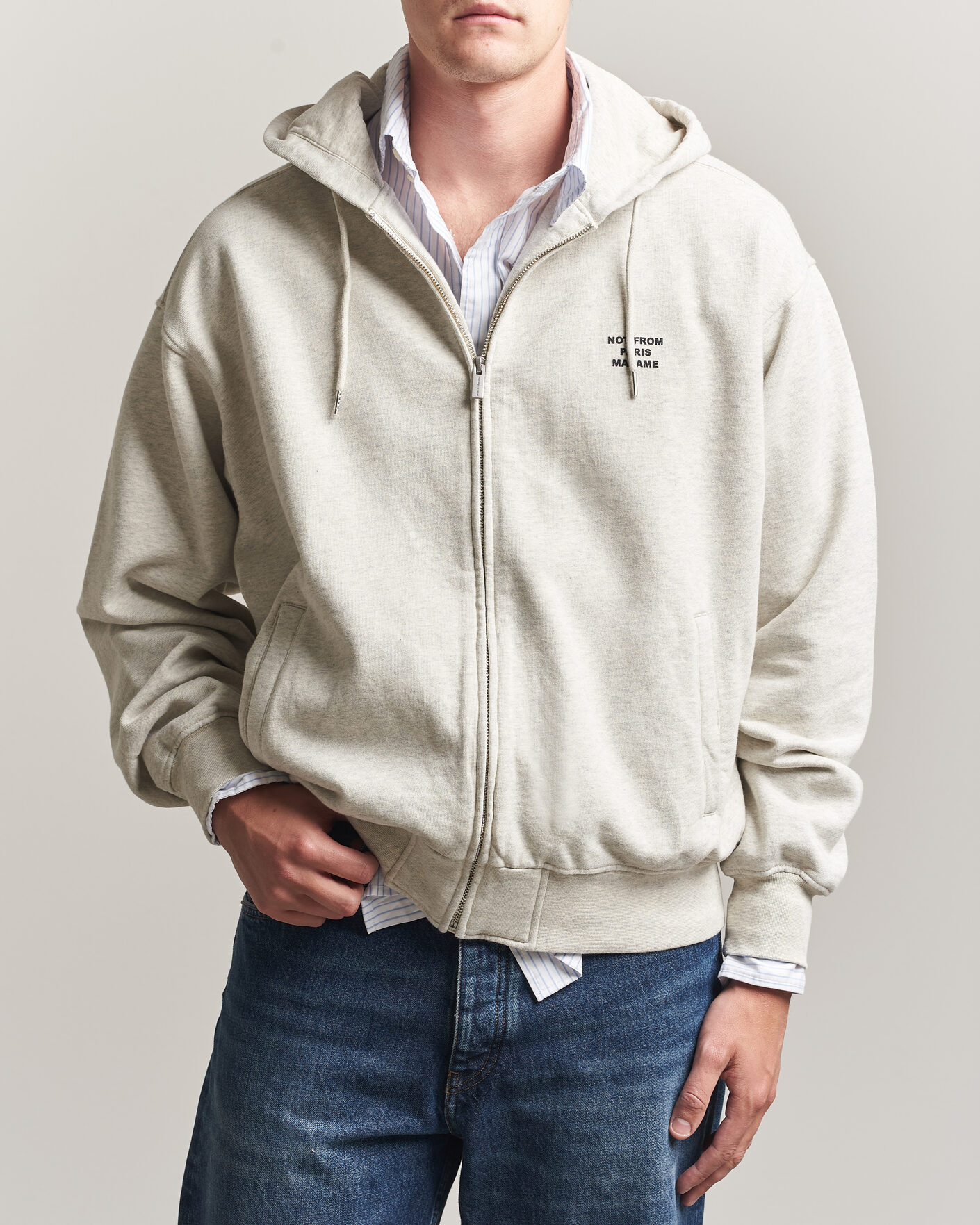 Mies | Puserot | Drôle de Monsieur | Slogan Full Zip Hoodie Grey