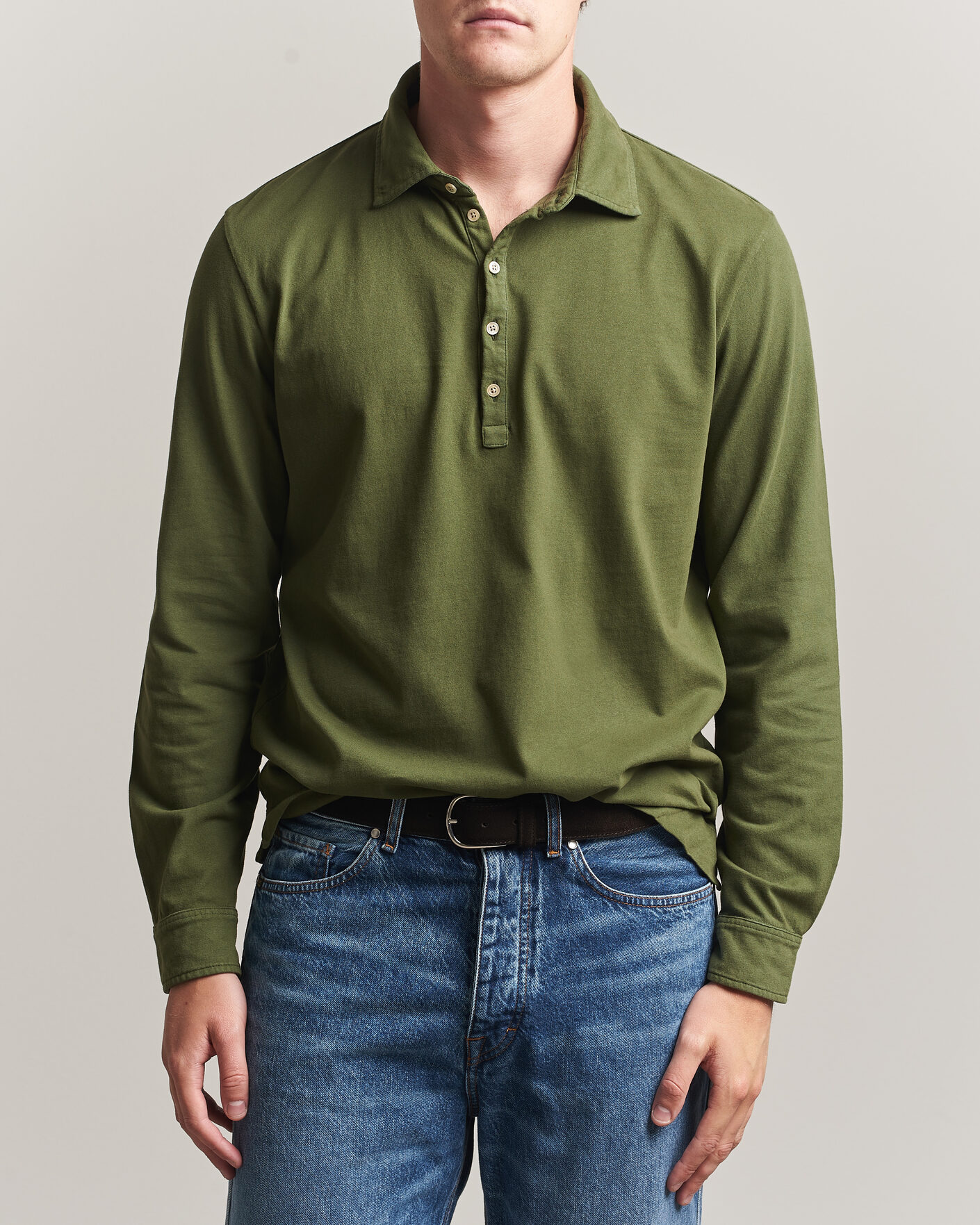 Mies | Pikeet | Massimo Alba | Raya Long Sleeve Polo Moss Green