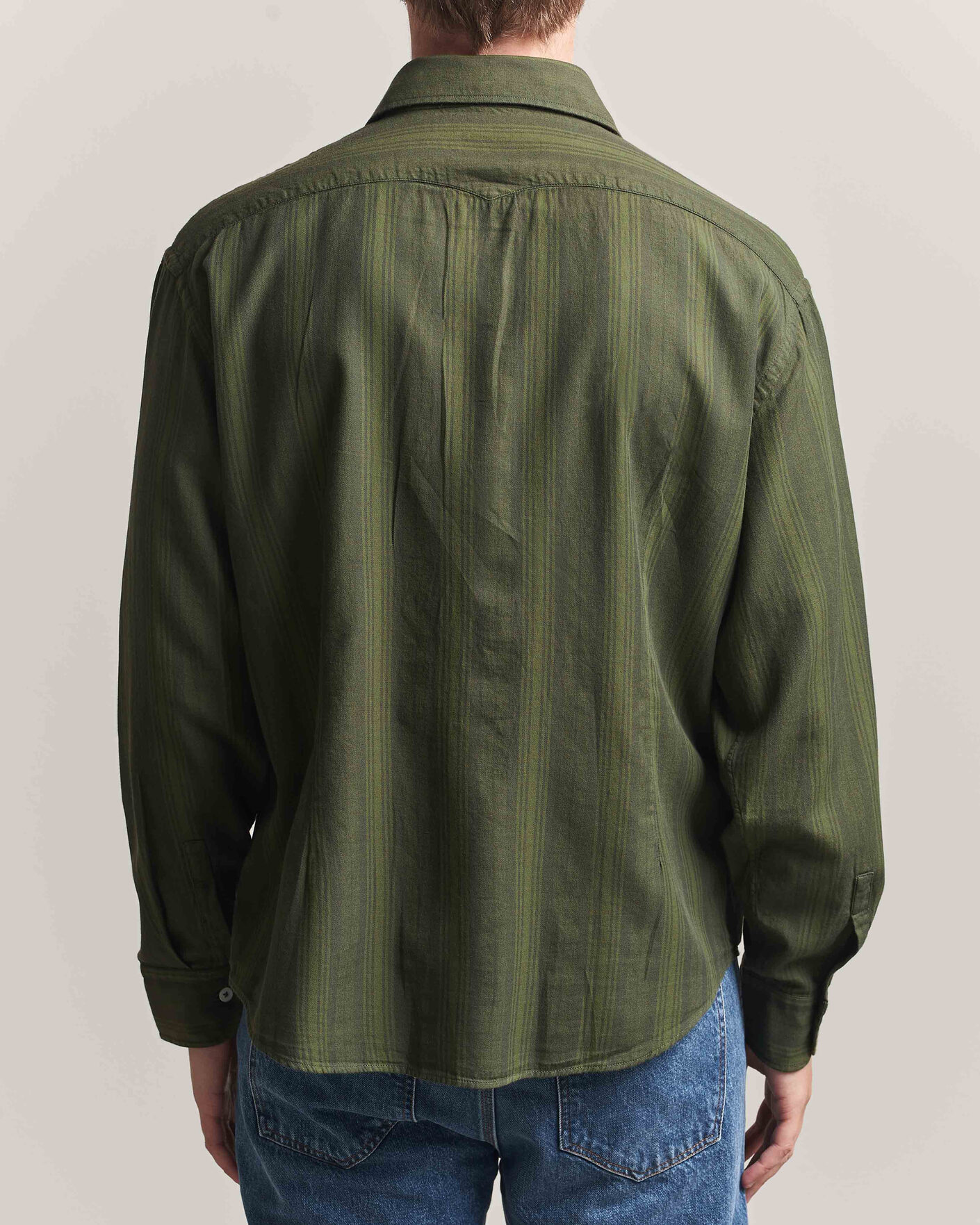 Mies | Kauluspaidat | Massimo Alba | Boxy Striped Cotton Shirt Moss Green