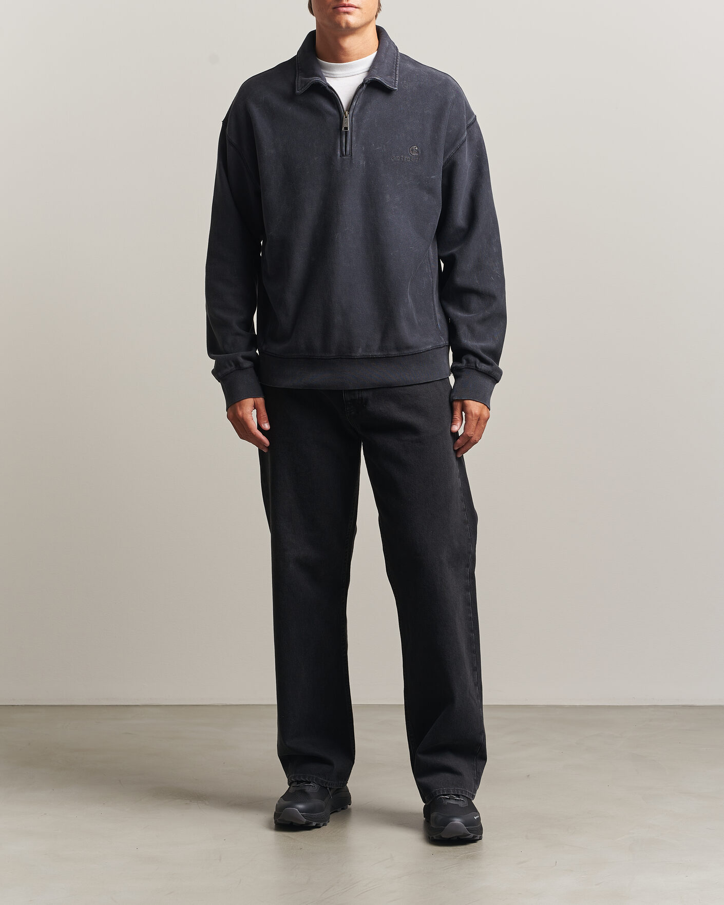 Mies | Puserot | Carhartt WIP | Lambert Washed Polo Sweatshirt Black Moon Wash