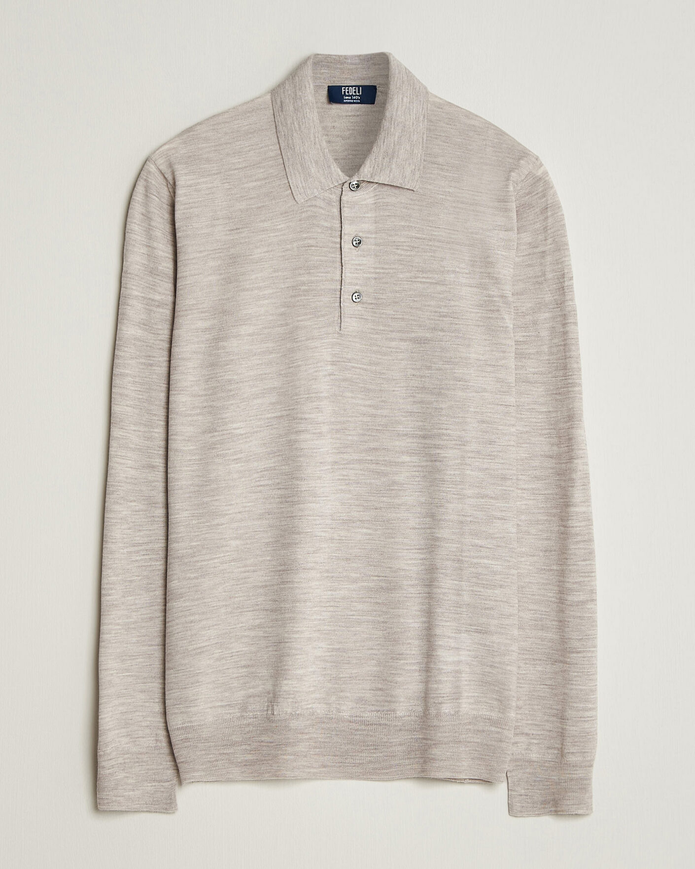 Mies | Puserot | Fedeli | 140s Fine Wool Long Sleeve Polo Beige Melange