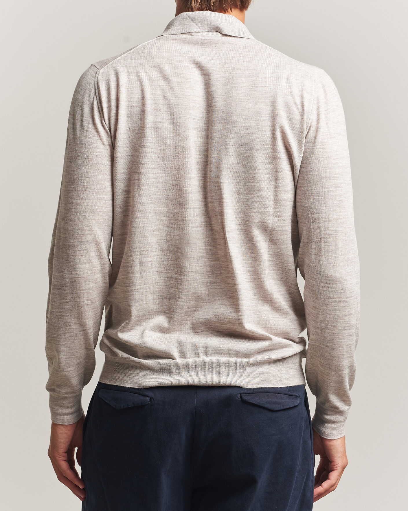 Mies | Puserot | Fedeli | 140s Fine Wool Long Sleeve Polo Beige Melange