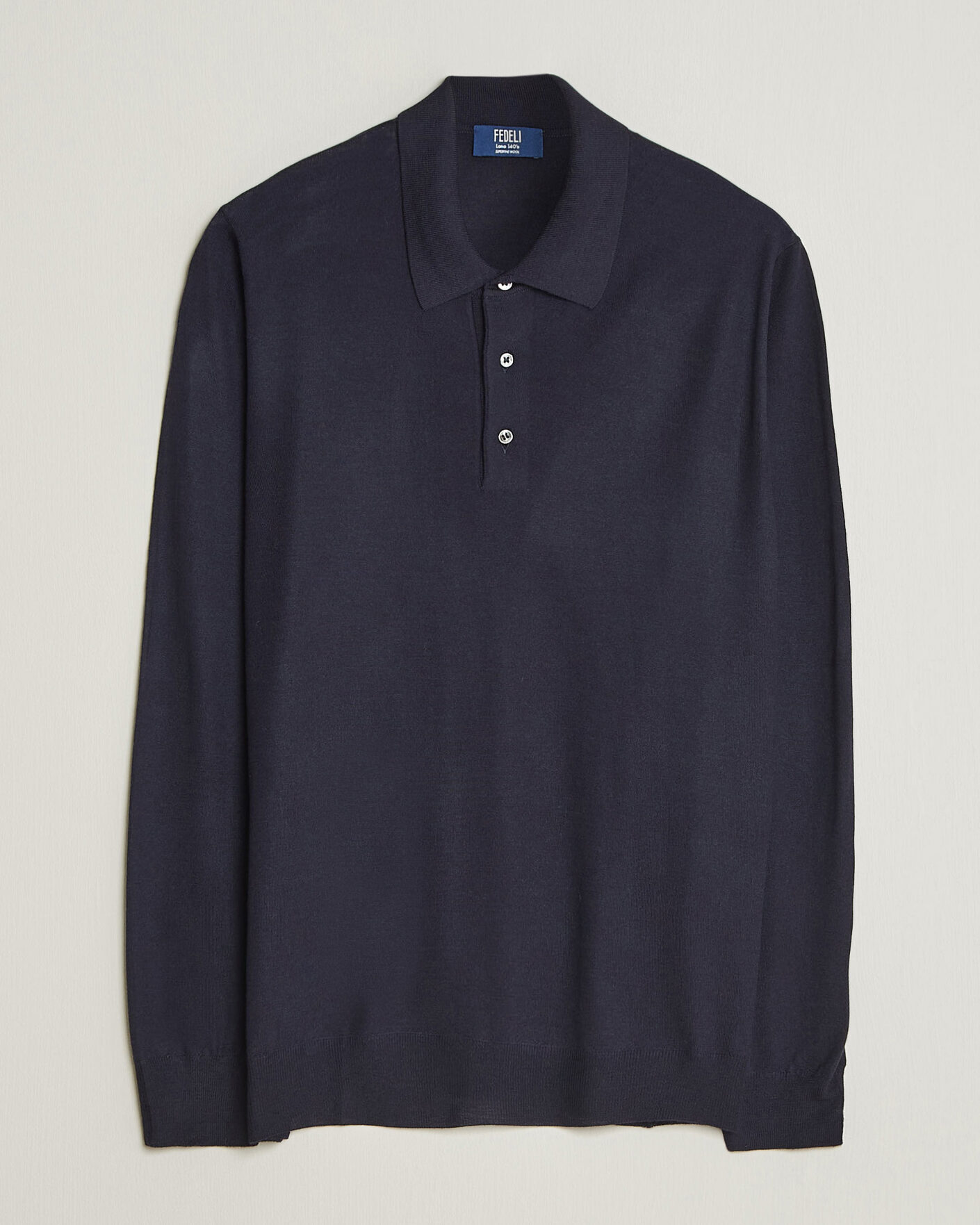 Mies | Puserot | Fedeli | 140s Fine Wool Long Sleeve Polo Navy