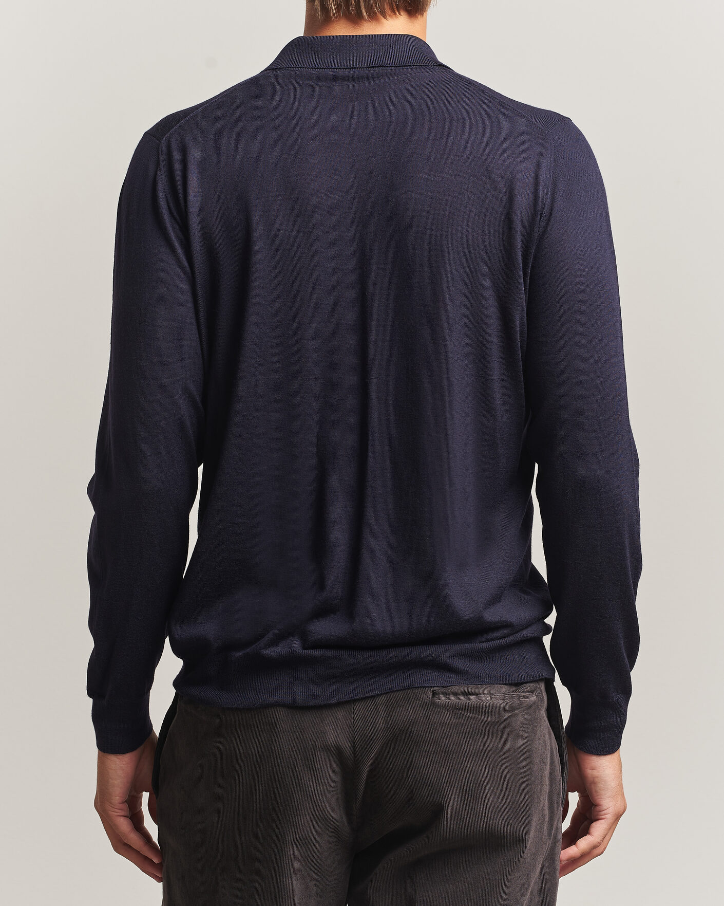 Mies | Puserot | Fedeli | 140s Fine Wool Long Sleeve Polo Navy