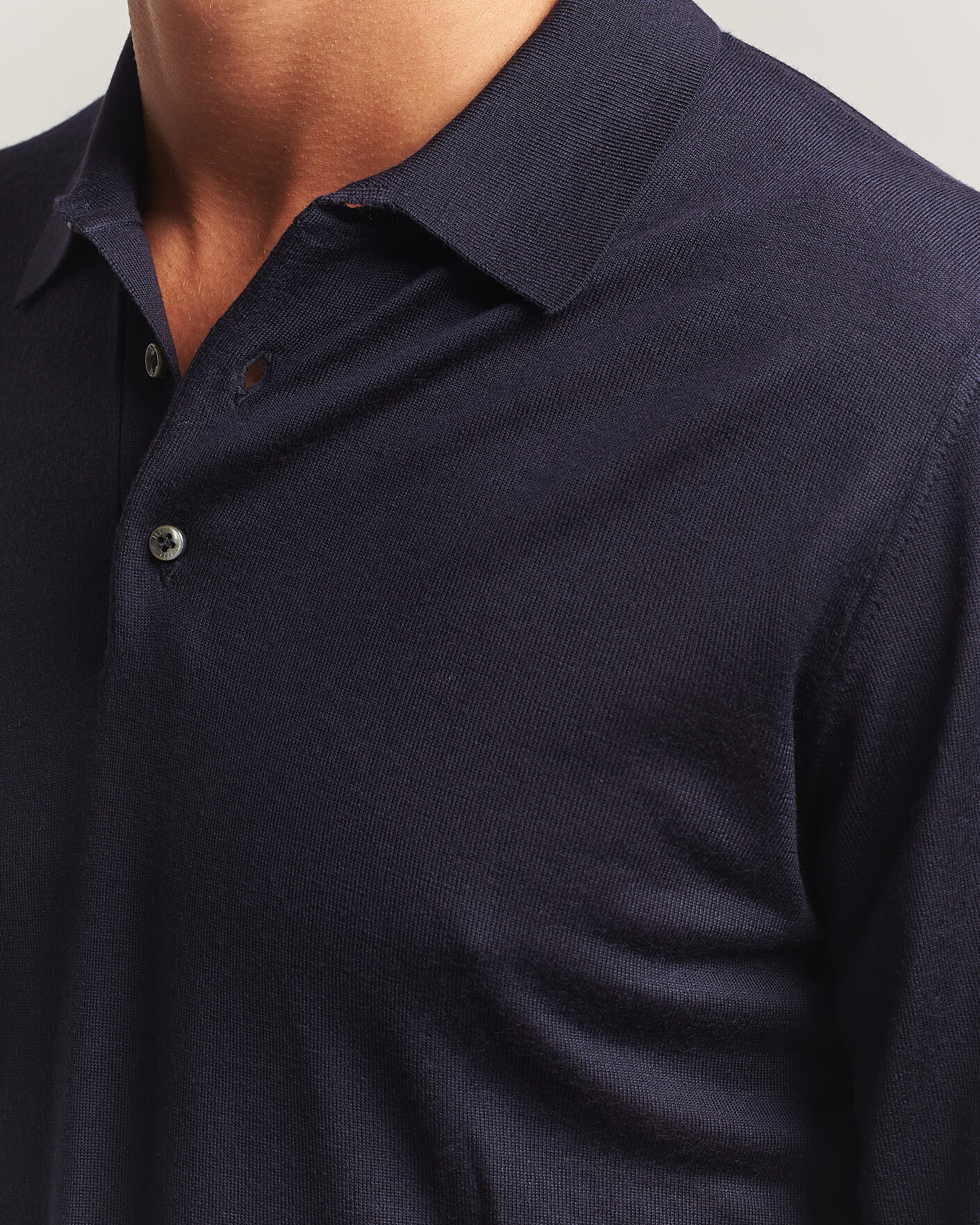 Mies | Puserot | Fedeli | 140s Fine Wool Long Sleeve Polo Navy
