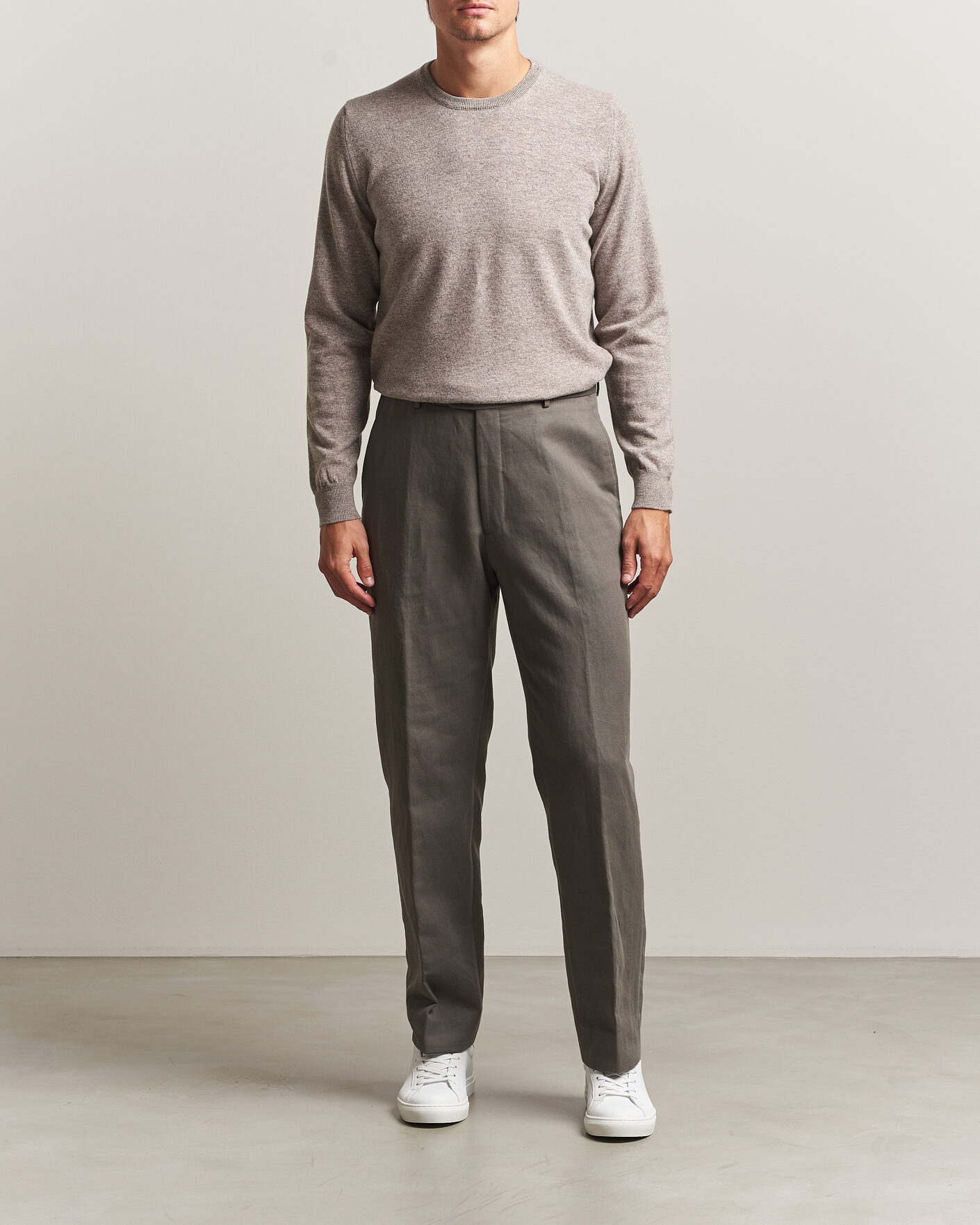 Mies | Puserot | Fedeli | Pure Cashmere Crew Neck Beige Melange