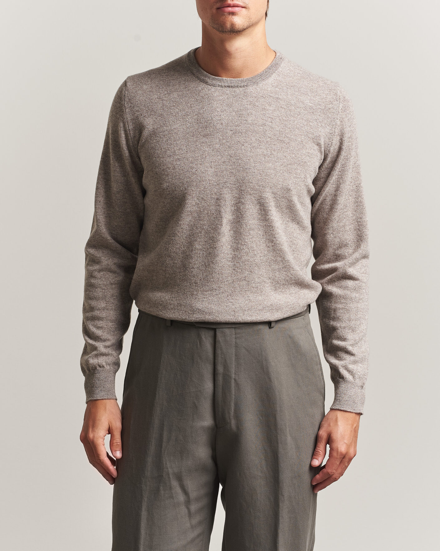 Mies | Puserot | Fedeli | Pure Cashmere Crew Neck Beige Melange