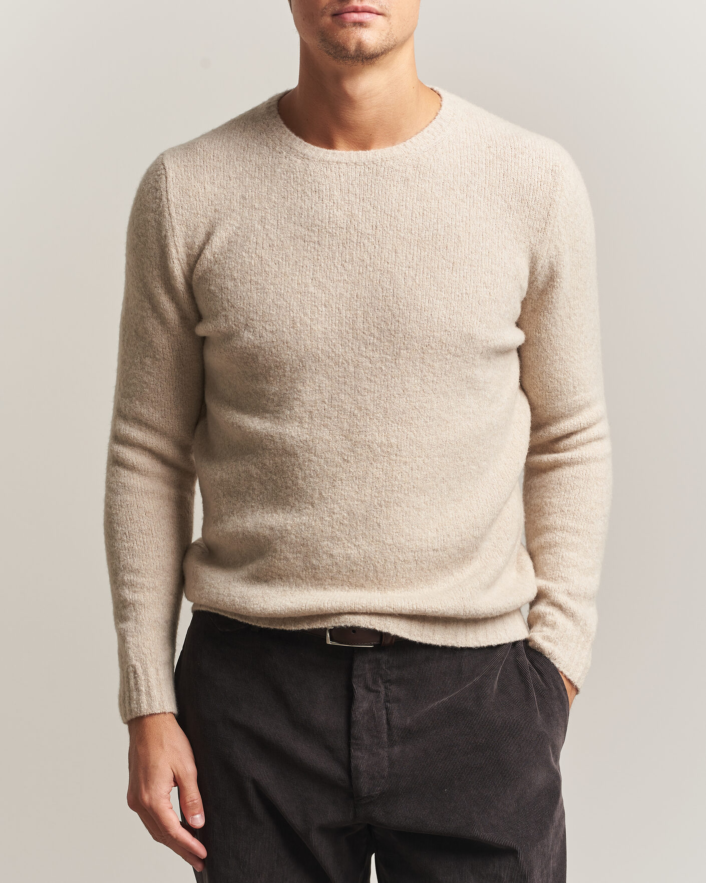 Mies | Puserot | Fedeli | Cashmere Blend Boucle Sweater Light Grey