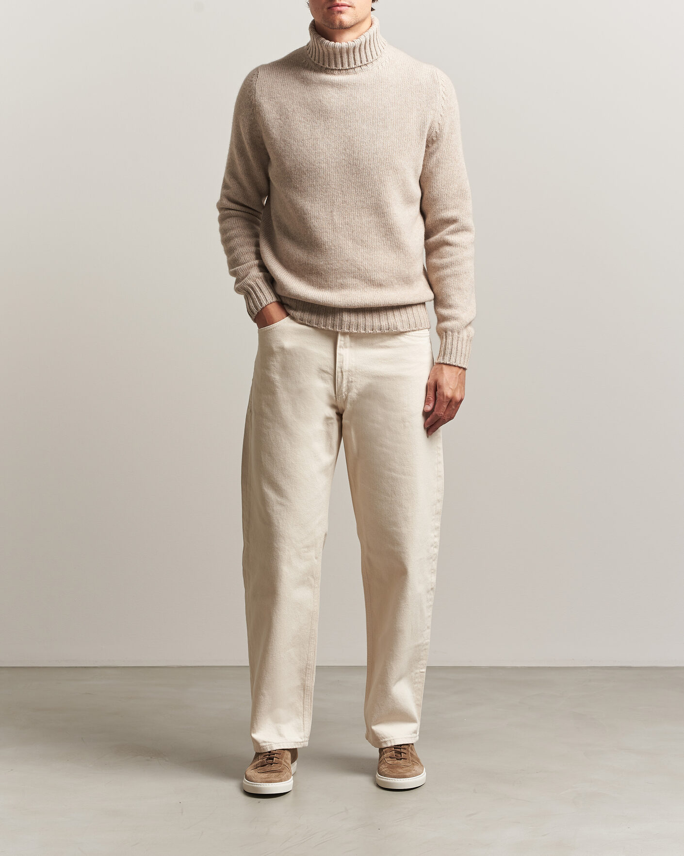 Mies | Puserot | Fedeli | Wool/Cashmere Rollneck Beige