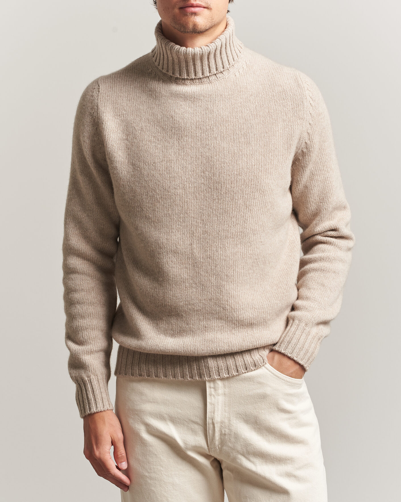Mies | Puserot | Fedeli | Wool/Cashmere Rollneck Beige