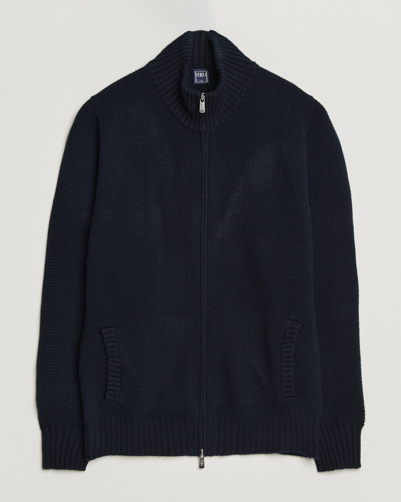 Mies | Puserot | Fedeli | Wool/Cashmere Honeycomb Full Zip Navy