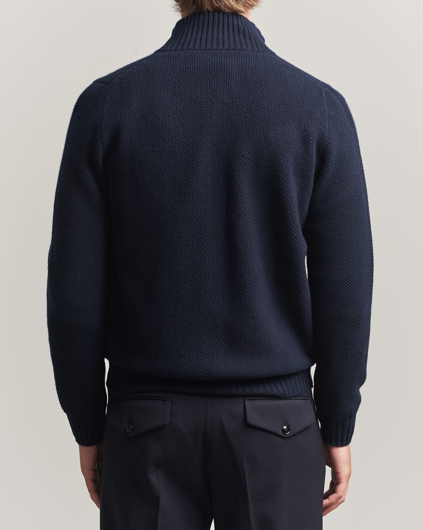 Mies | Puserot | Fedeli | Wool/Cashmere Honeycomb Full Zip Navy