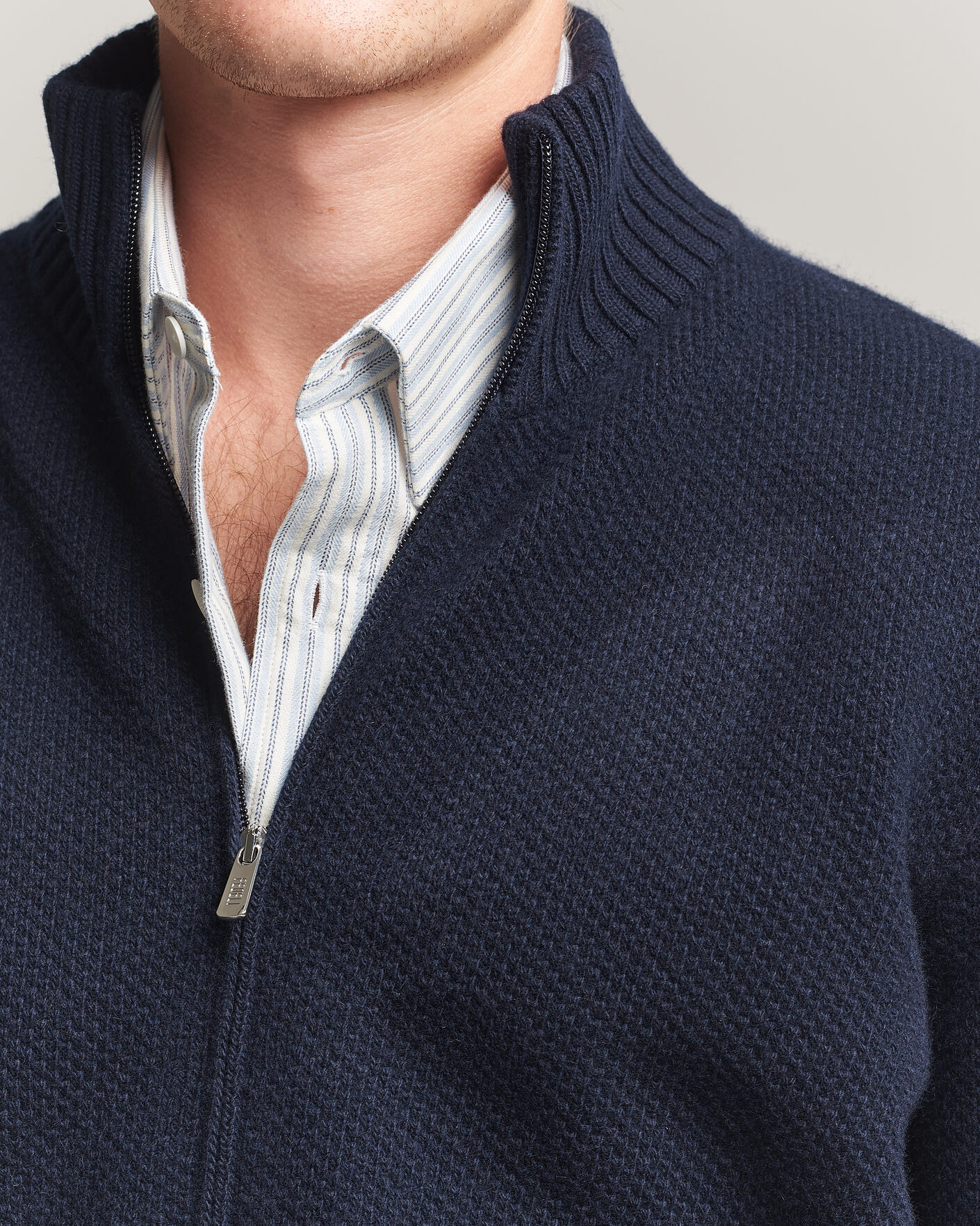 Mies | Puserot | Fedeli | Wool/Cashmere Honeycomb Full Zip Navy