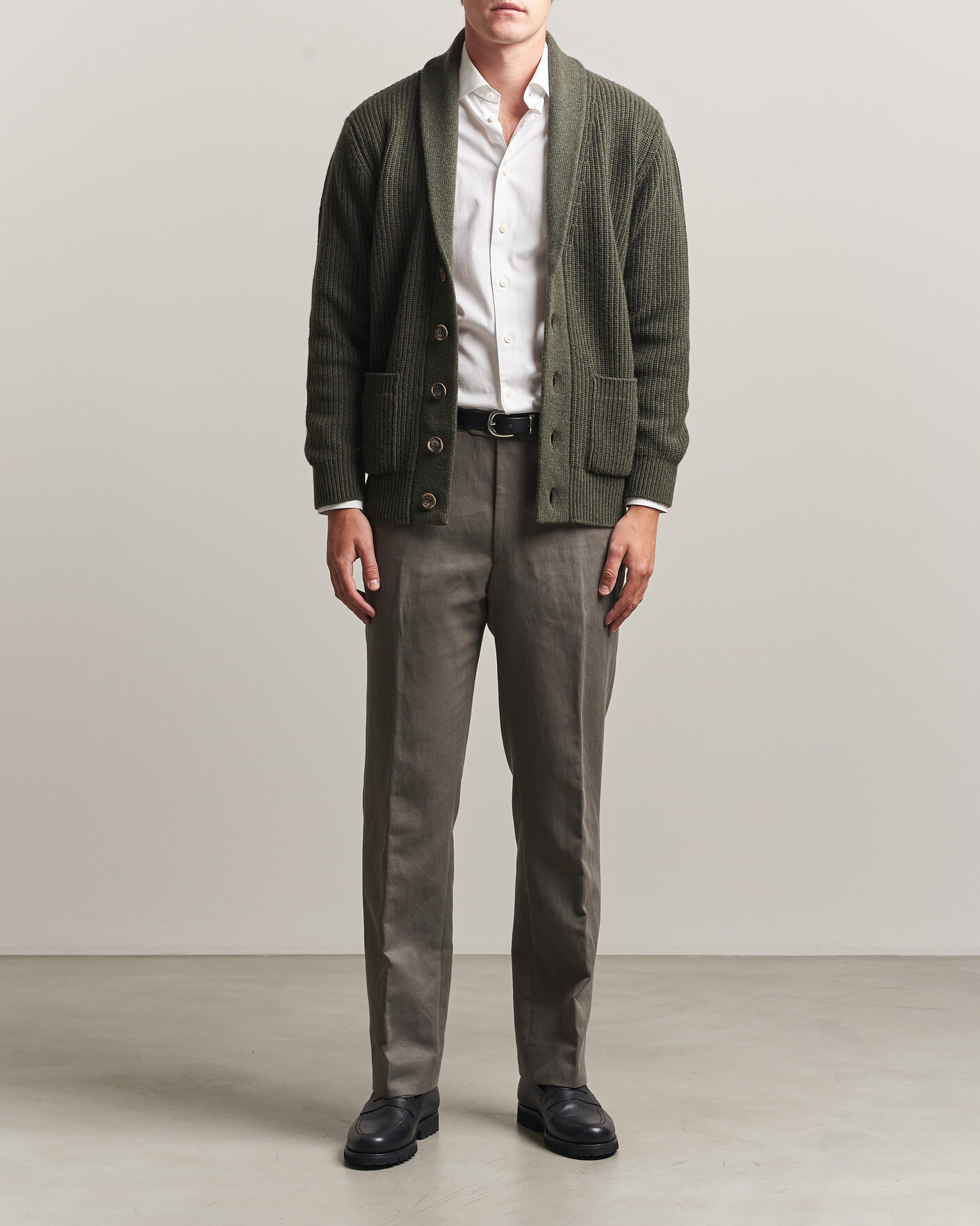 Mies | Puserot | Fedeli | Wool/Cashmere Shawl Cardigan Forest Green