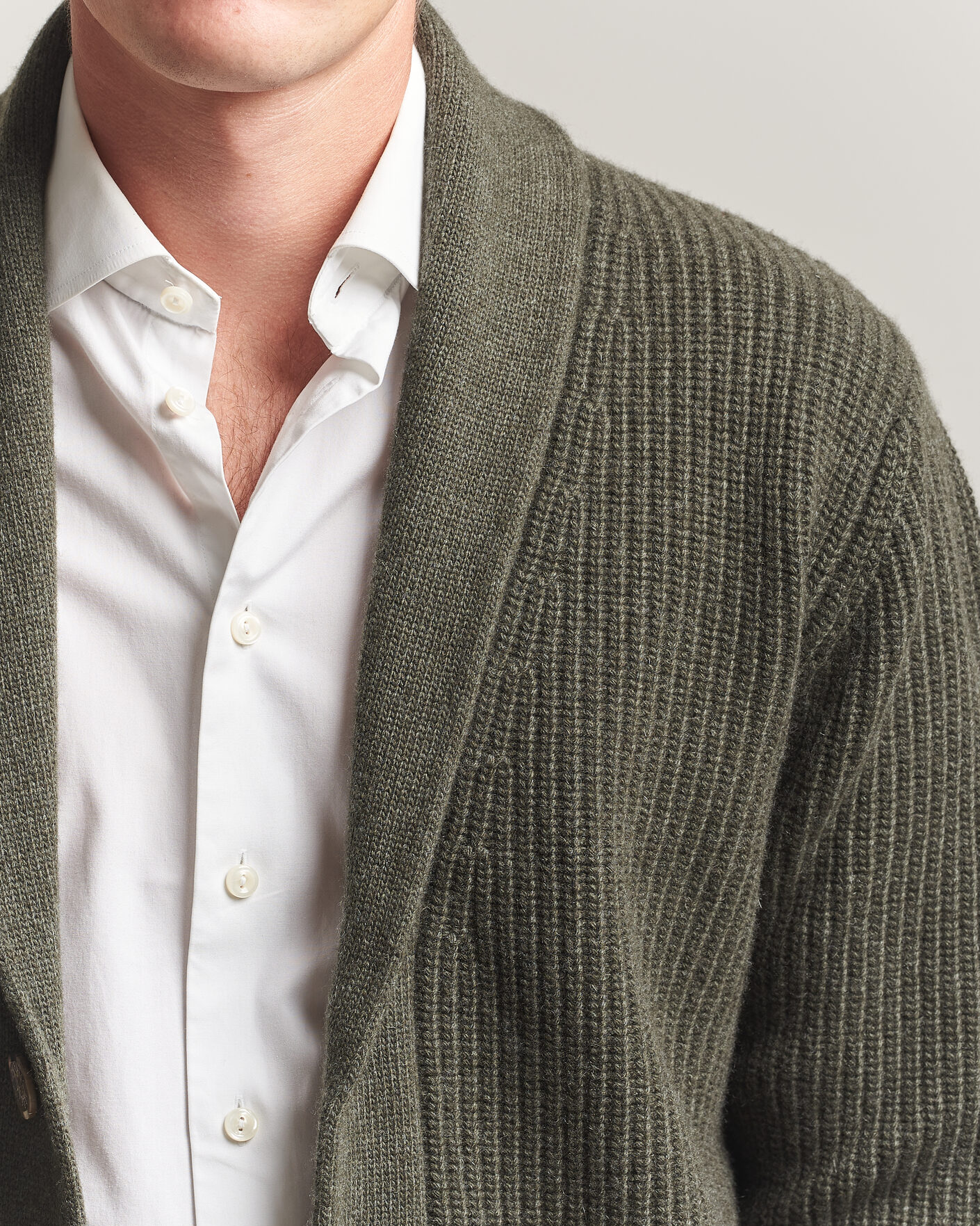 Mies | Puserot | Fedeli | Wool/Cashmere Shawl Cardigan Forest Green