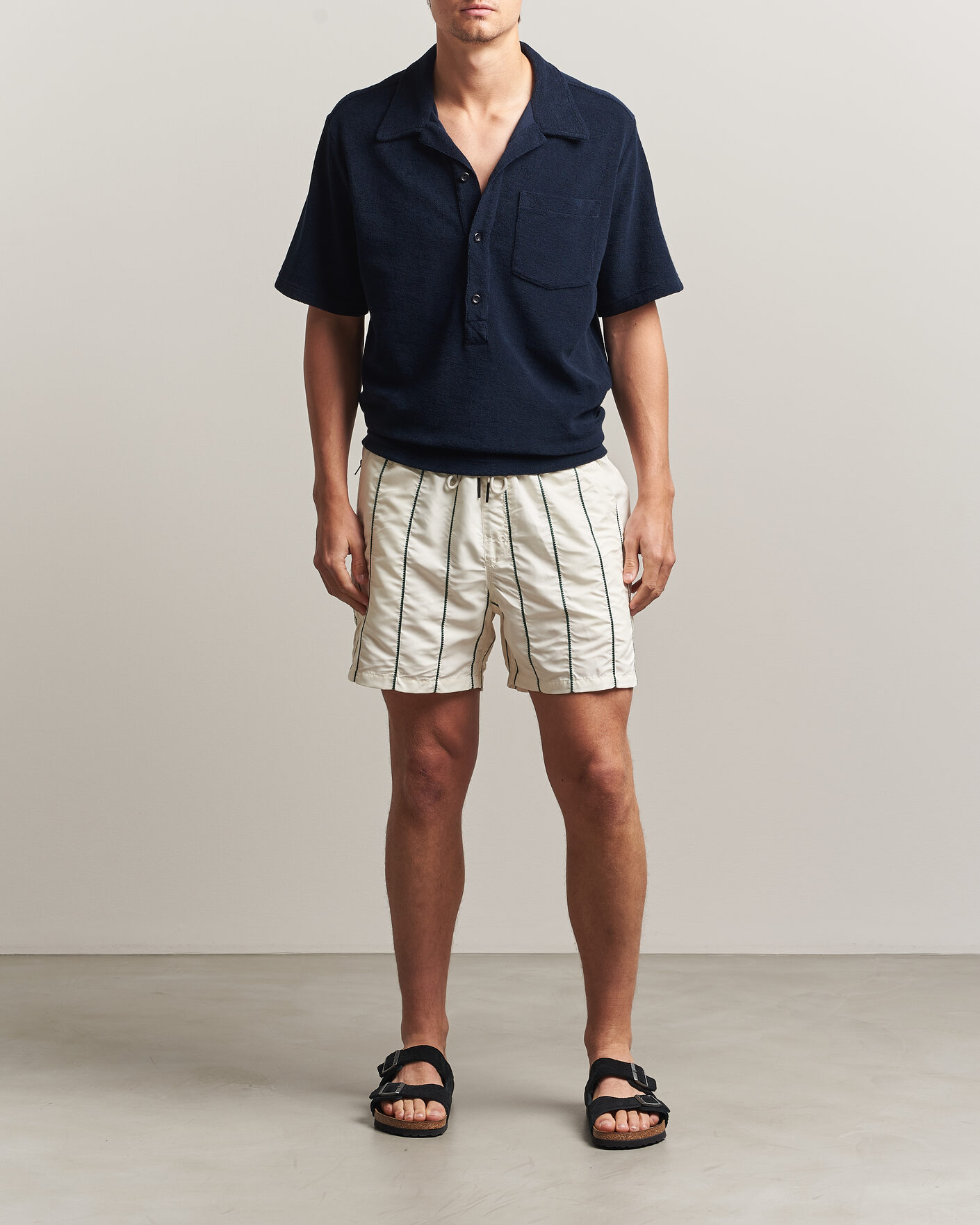 Mies | Uimahousut | OAS | Granada Striped Swimshorts White/Green