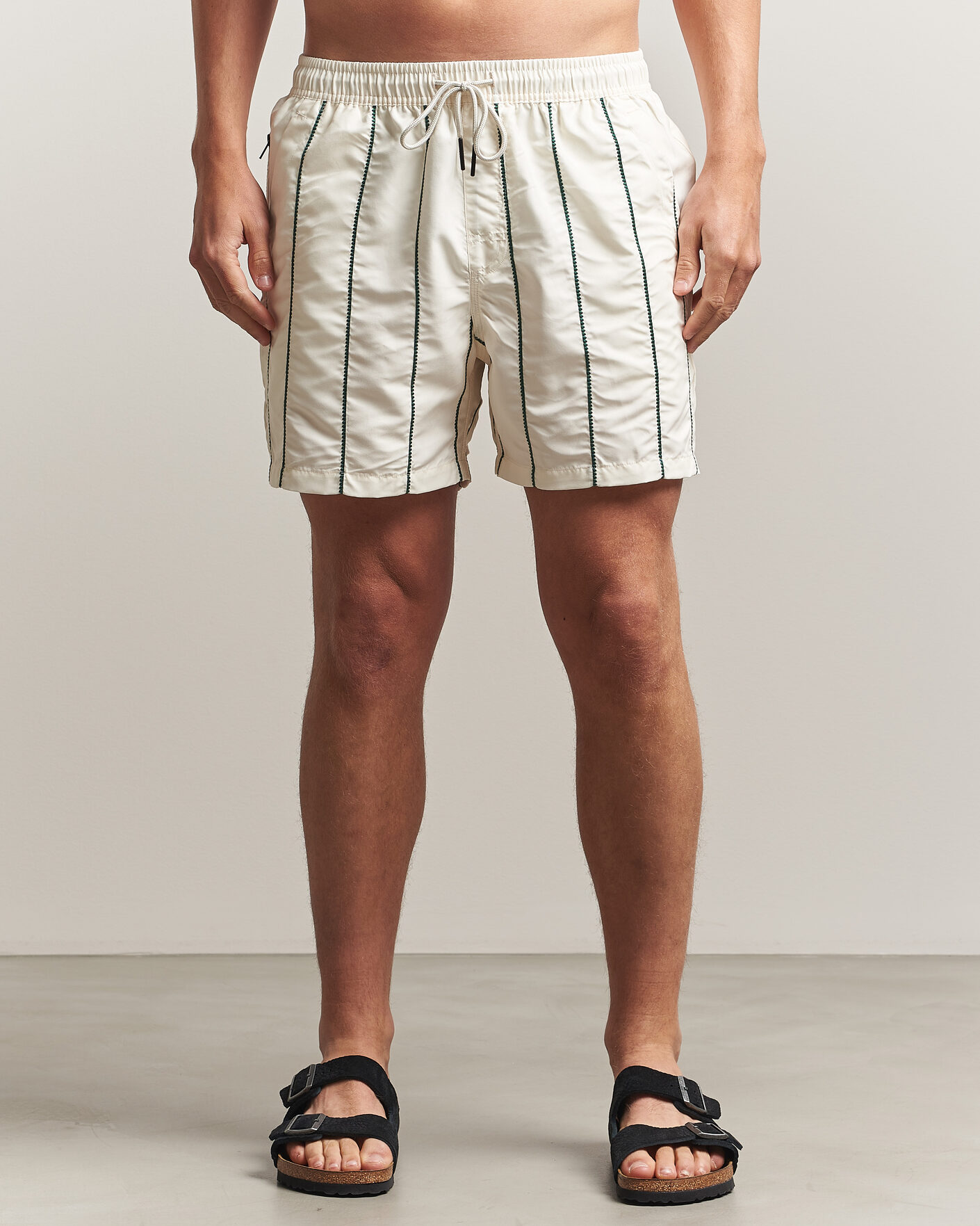 Mies | Uimahousut | OAS | Granada Striped Swimshorts White/Green