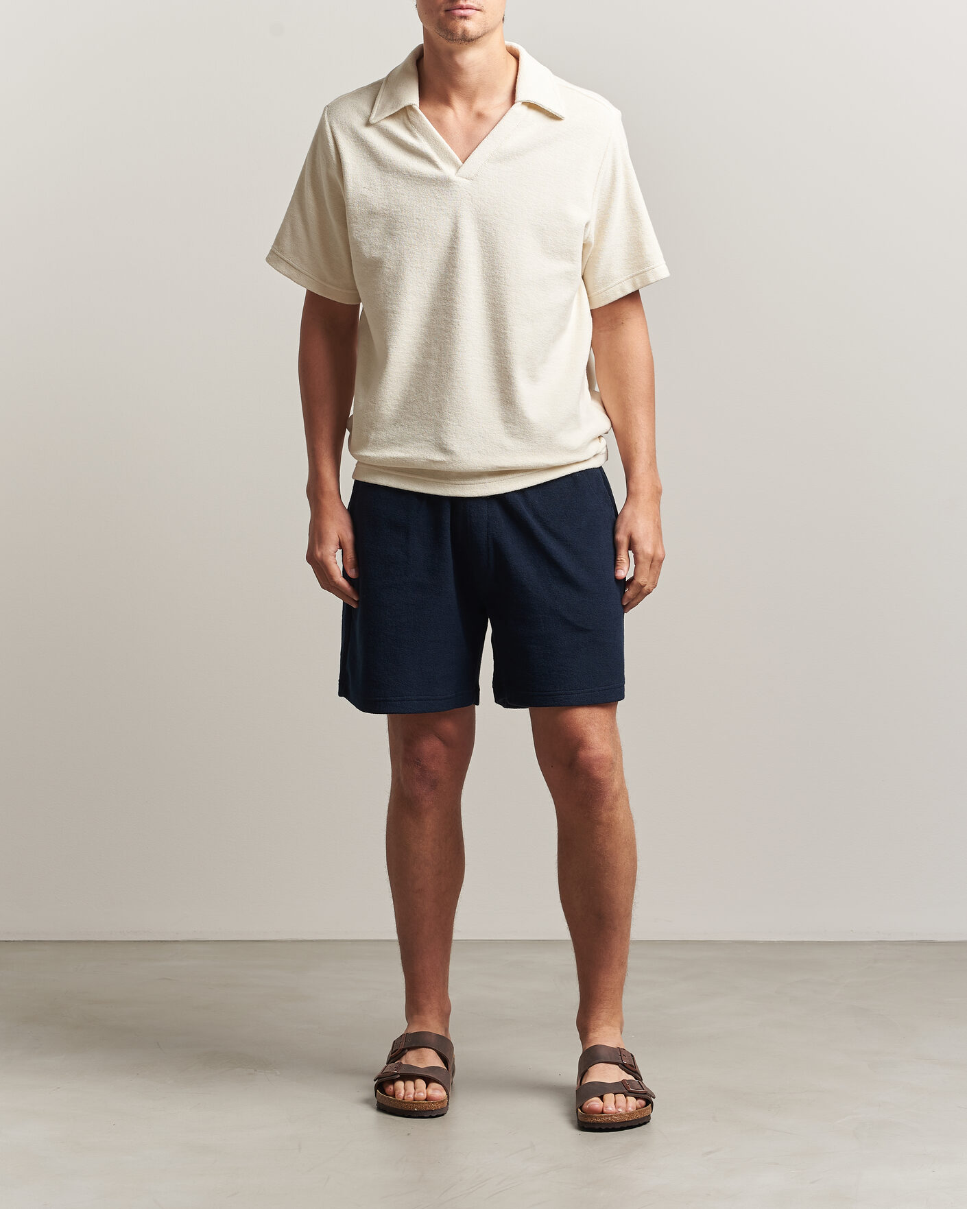 Mies | Pikeet | OAS | Serif Regular Fit Terry Open Collar Polo Ecru