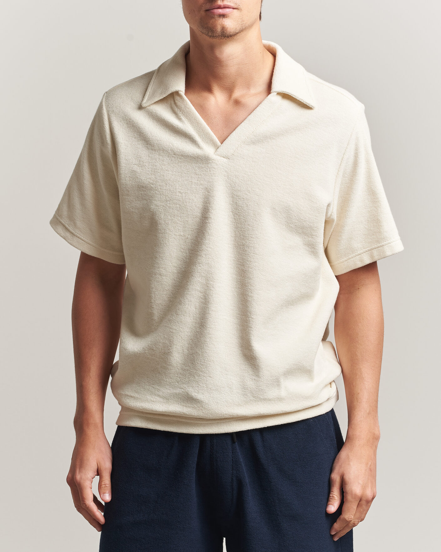 Mies | Pikeet | OAS | Serif Regular Fit Terry Open Collar Polo Ecru