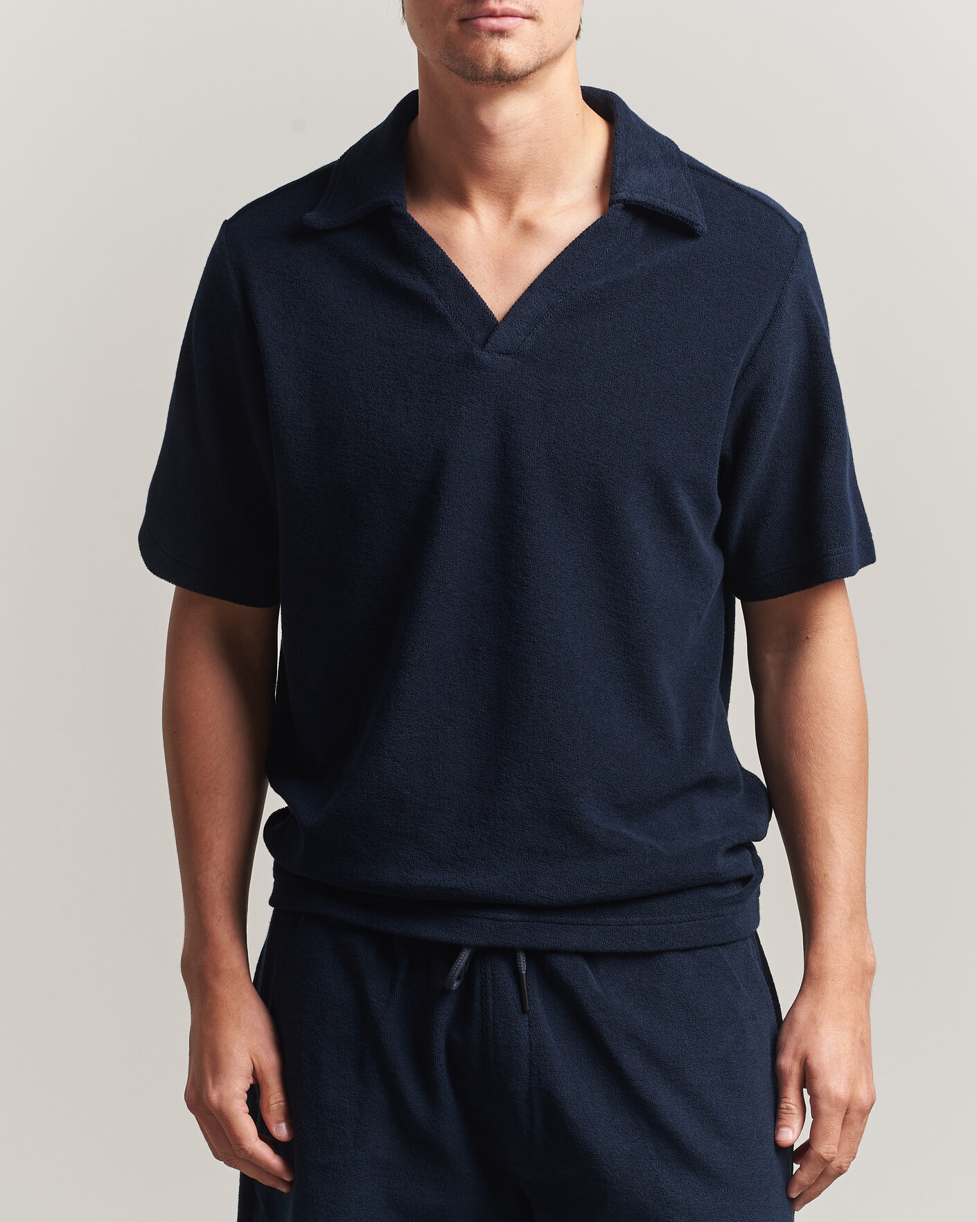 Mies | Pikeet | OAS | Serif Regular Fit Terry Open Collar Polo Dark Blue