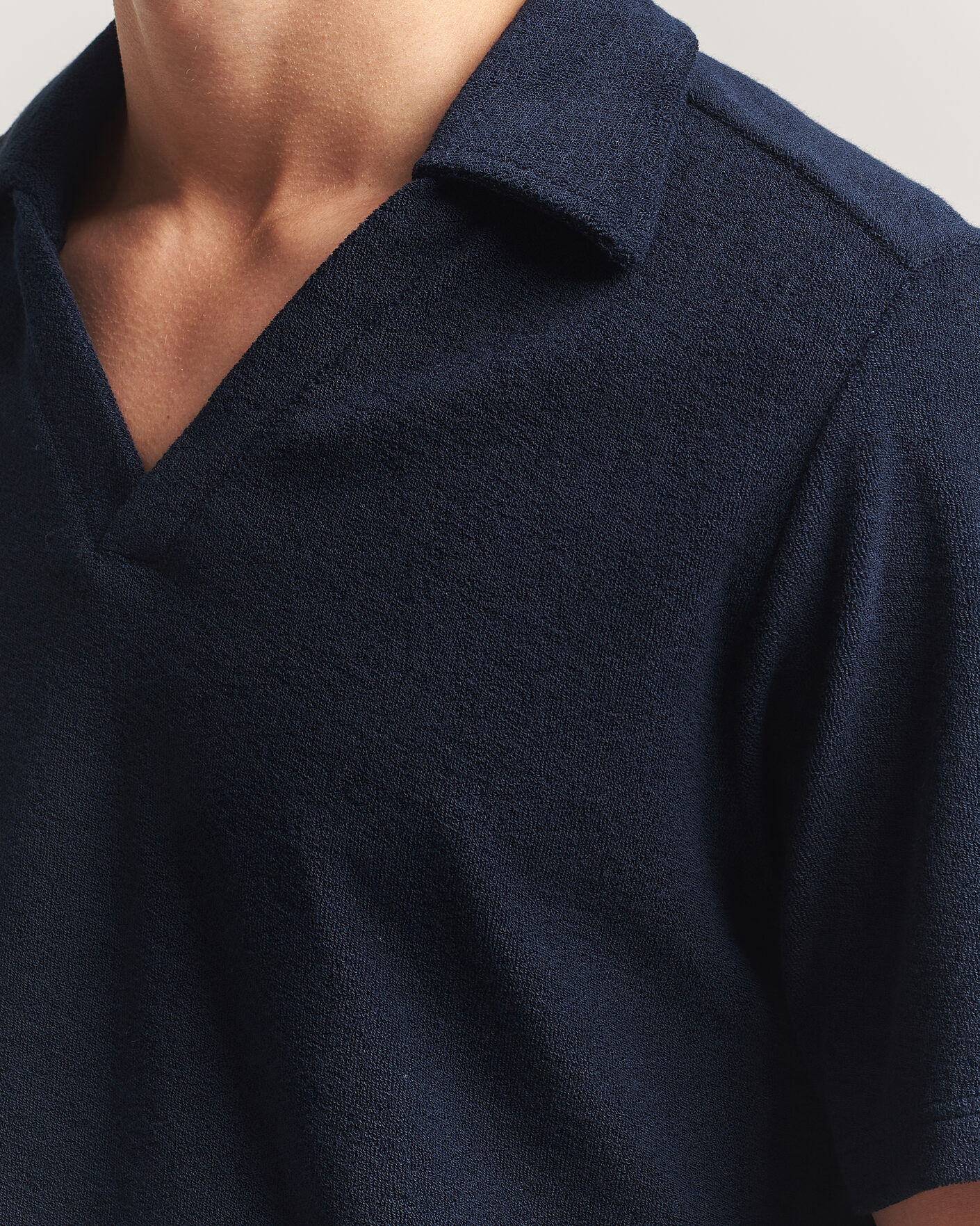 Mies | Pikeet | OAS | Serif Regular Fit Terry Open Collar Polo Dark Blue