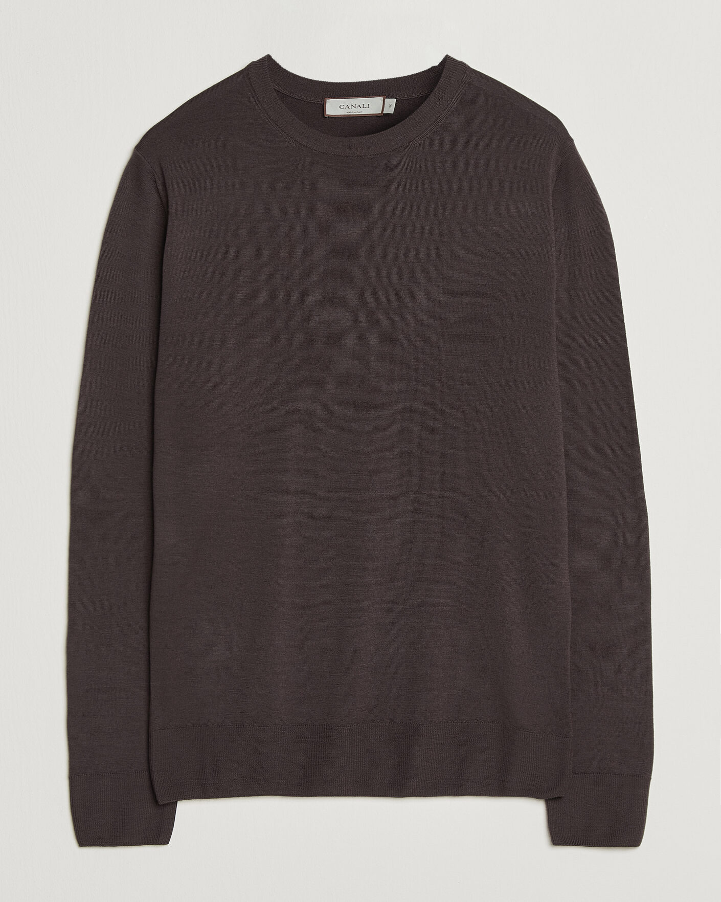 Mies | Puserot | Canali | Merino Wool Crew Neck Dark Brown
