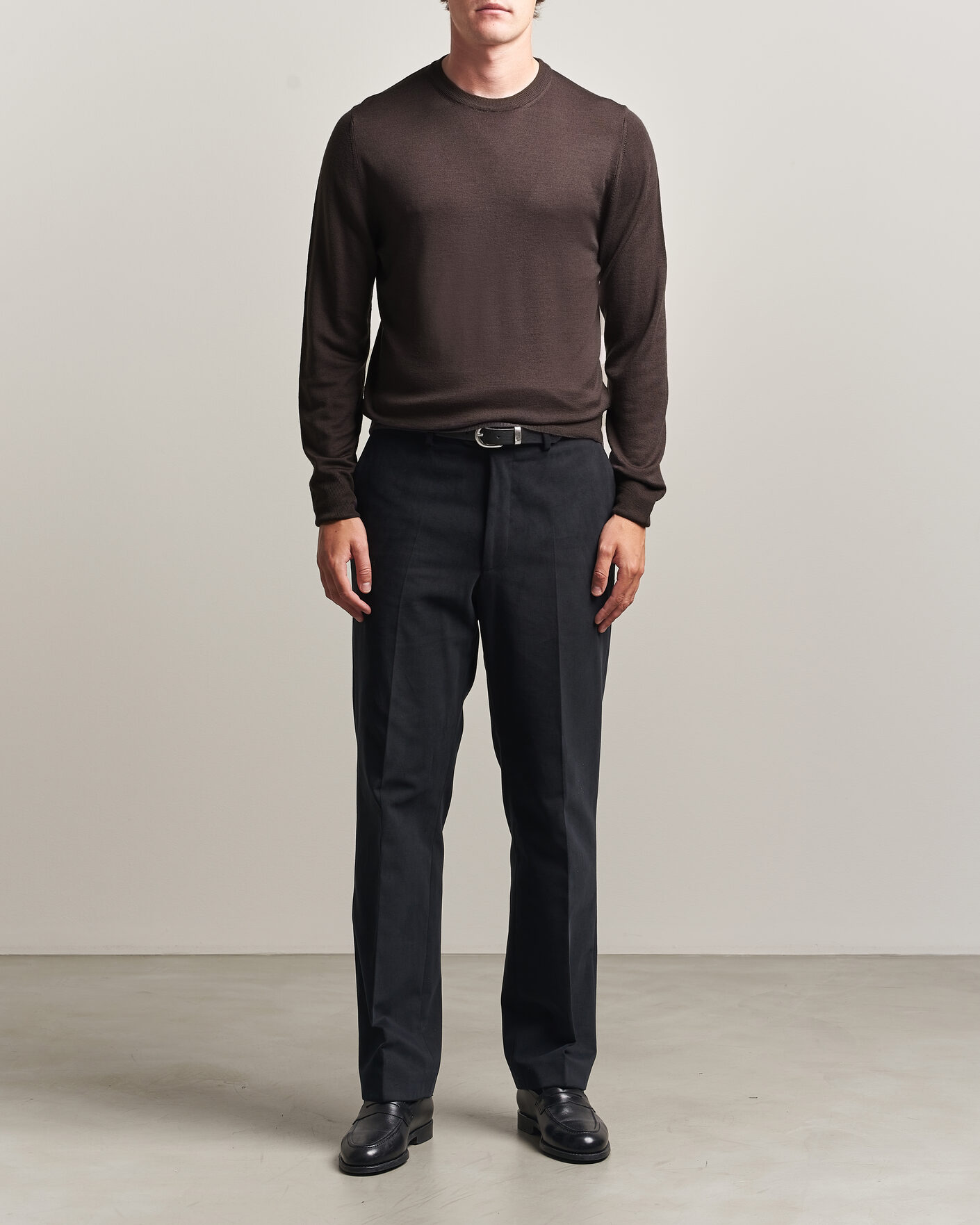 Mies | Puserot | Canali | Merino Wool Crew Neck Dark Brown