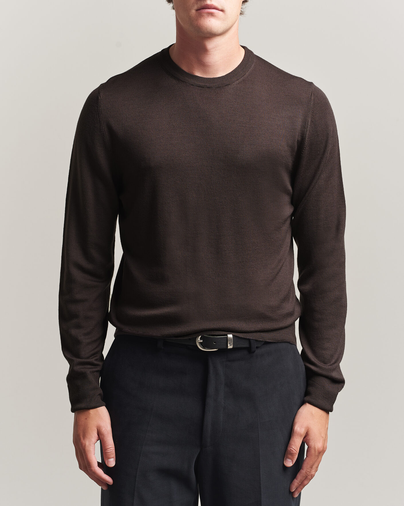 Mies | Puserot | Canali | Merino Wool Crew Neck Dark Brown
