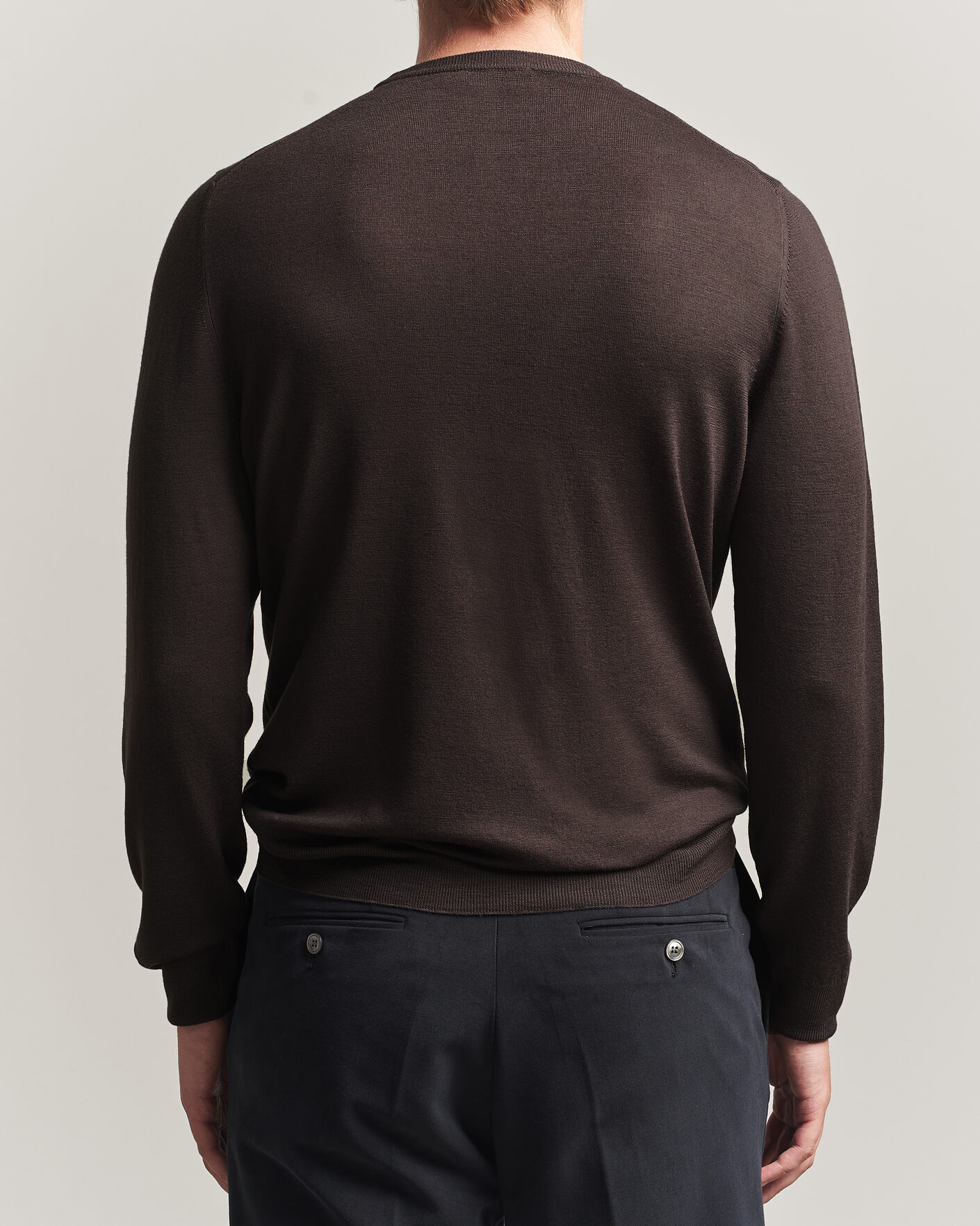 Mies | Puserot | Canali | Merino Wool Crew Neck Dark Brown