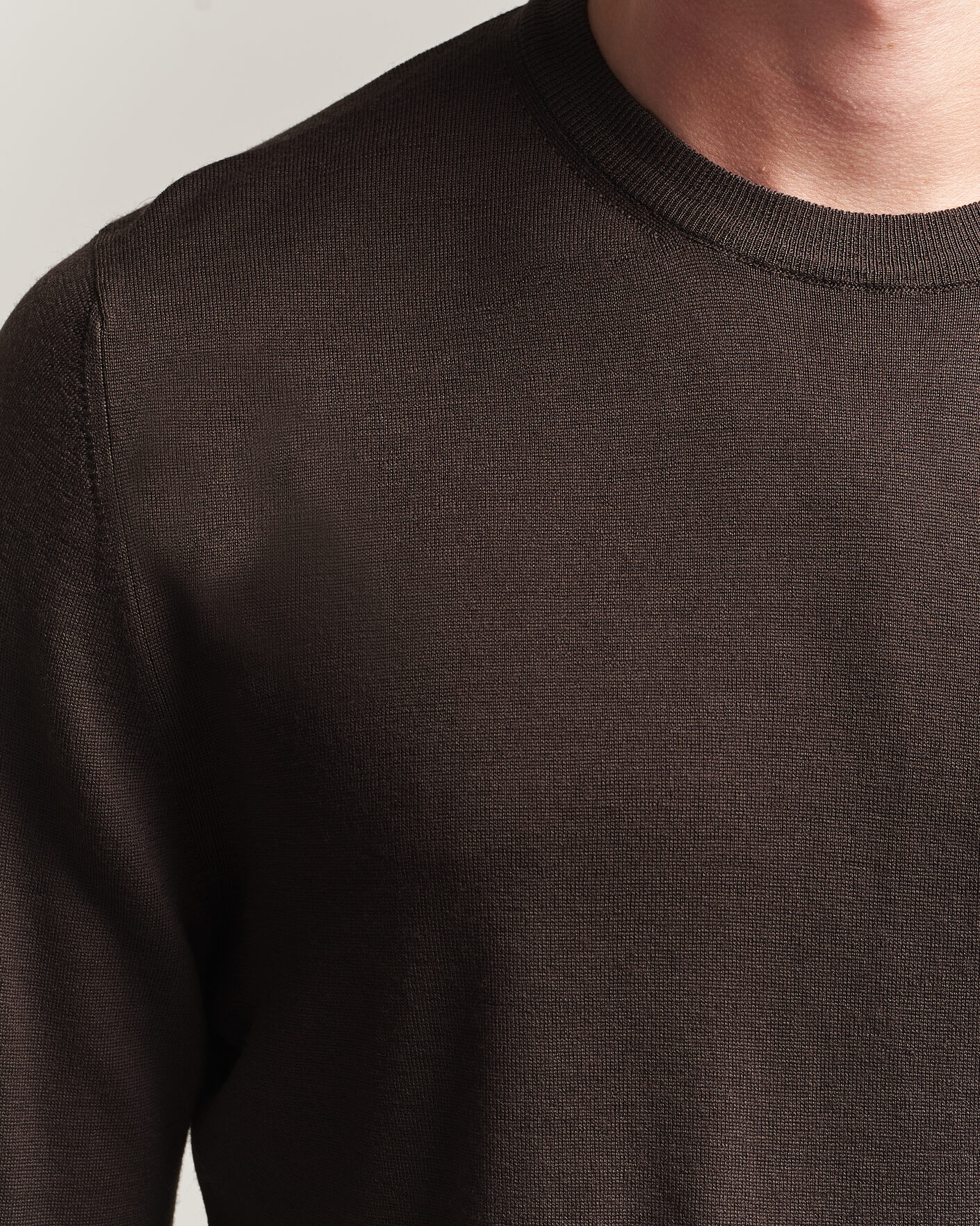 Mies | Puserot | Canali | Merino Wool Crew Neck Dark Brown