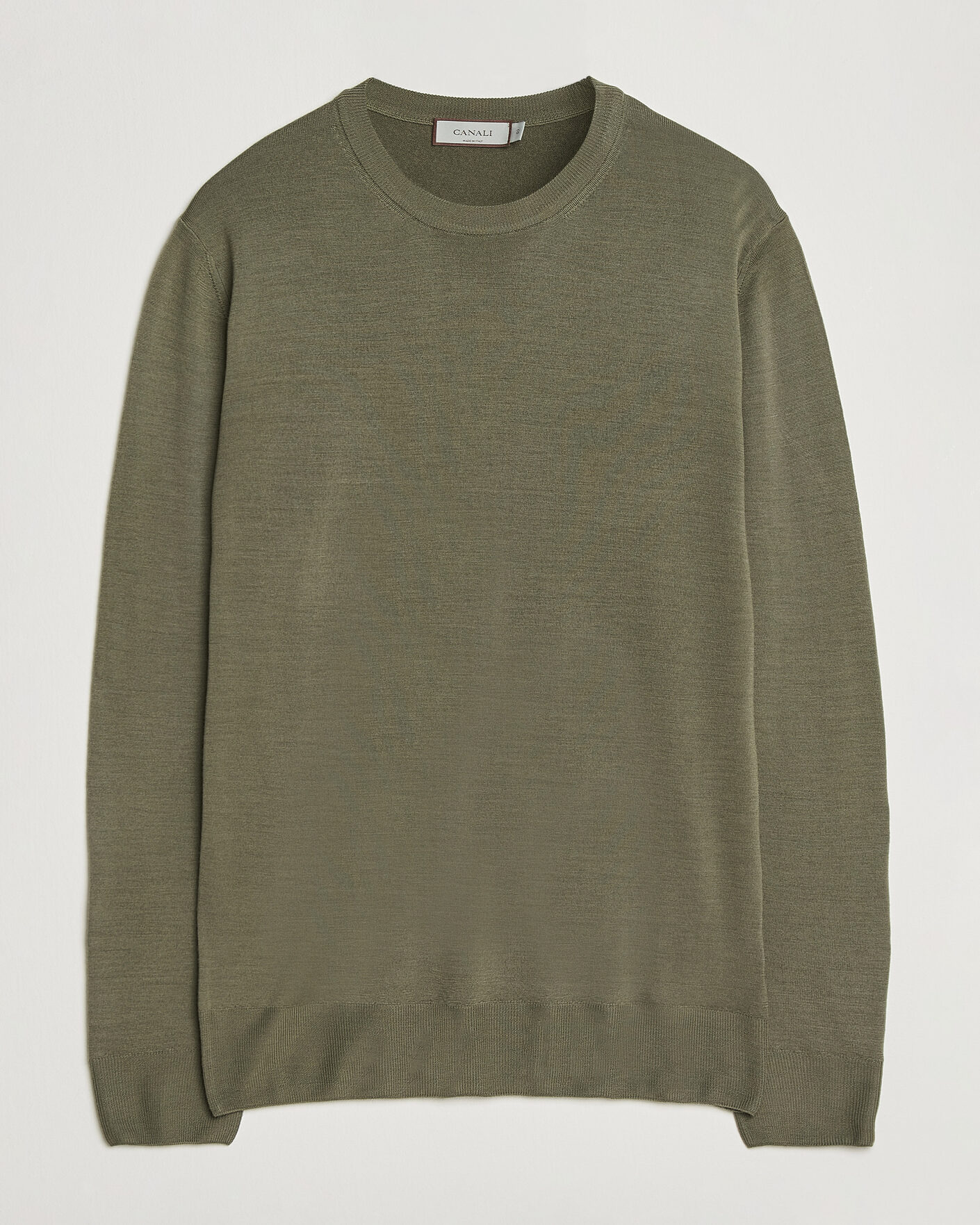 Mies | Puserot | Canali | Merino Wool Crew Neck Olive