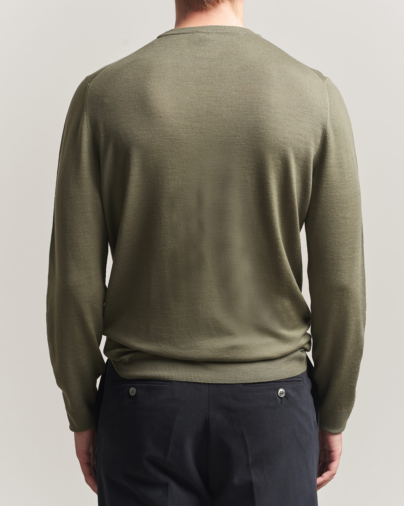 Mies | Puserot | Canali | Merino Wool Crew Neck Olive