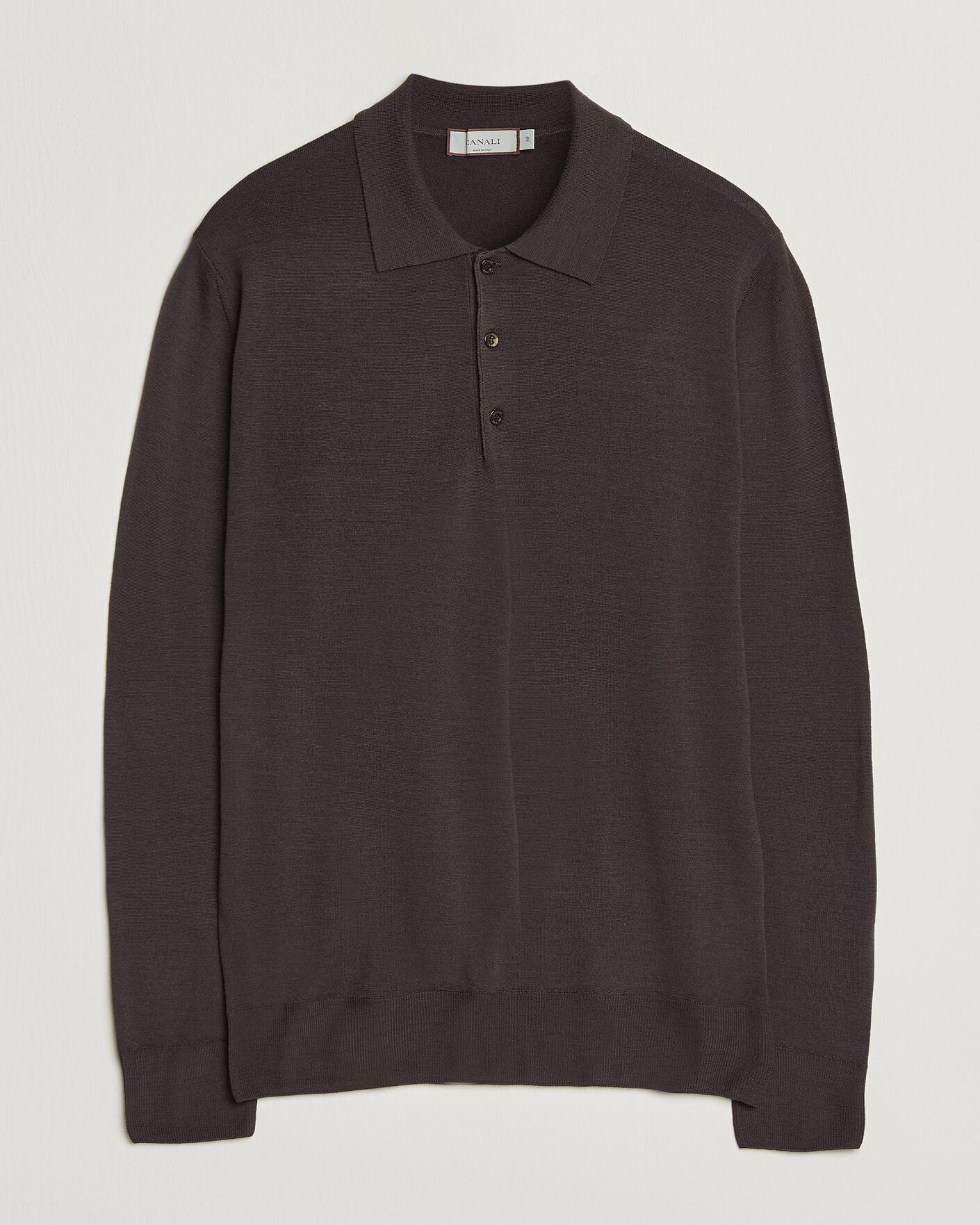 Mies | Puserot | Canali | Merino Wool Long Sleeve Polo Dark Brown