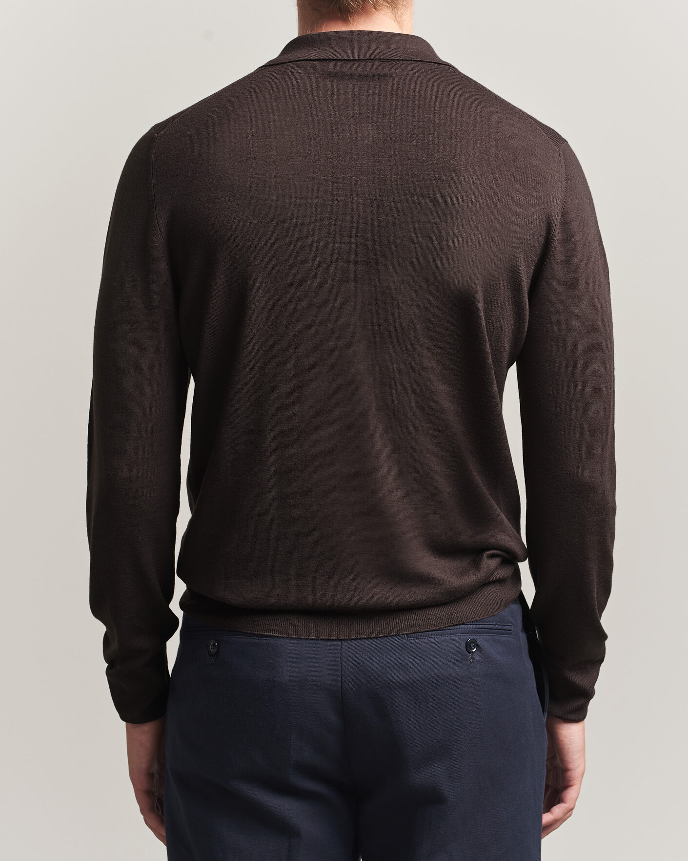 Mies | Puserot | Canali | Merino Wool Long Sleeve Polo Dark Brown