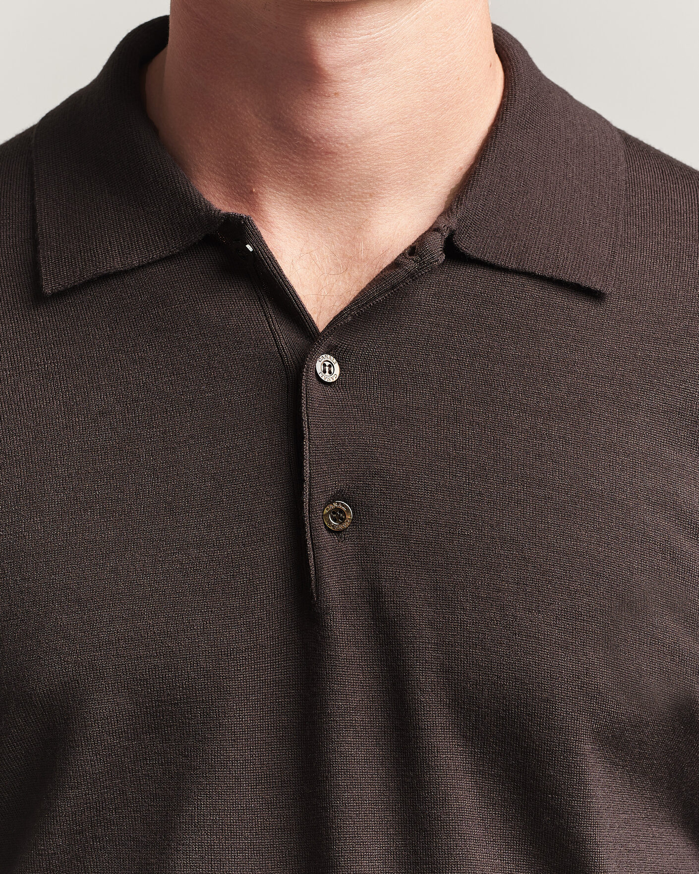 Mies | Puserot | Canali | Merino Wool Long Sleeve Polo Dark Brown