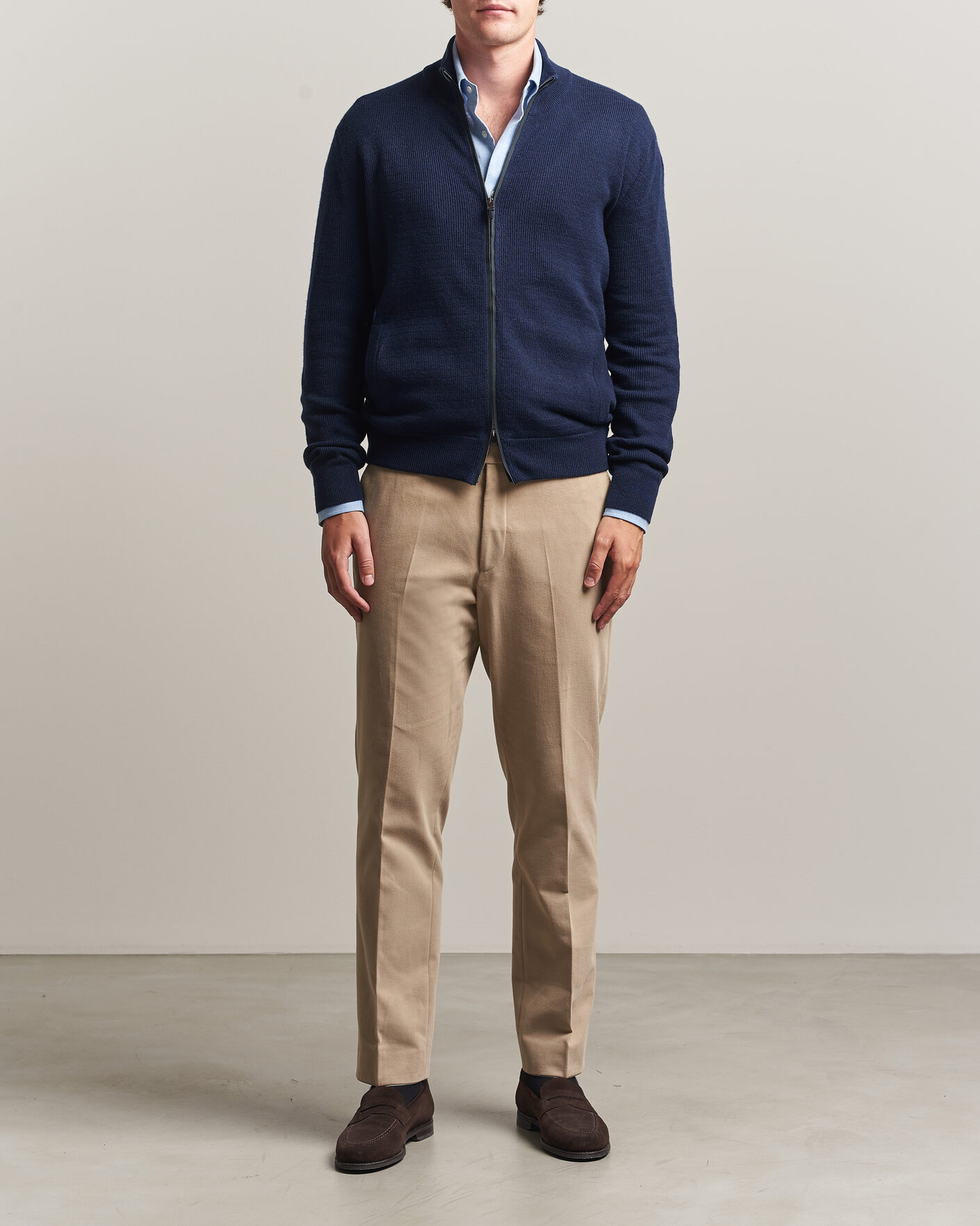 Mies | Puserot | Canali | Wool/Cashmere Full Zip Cardigan Navy