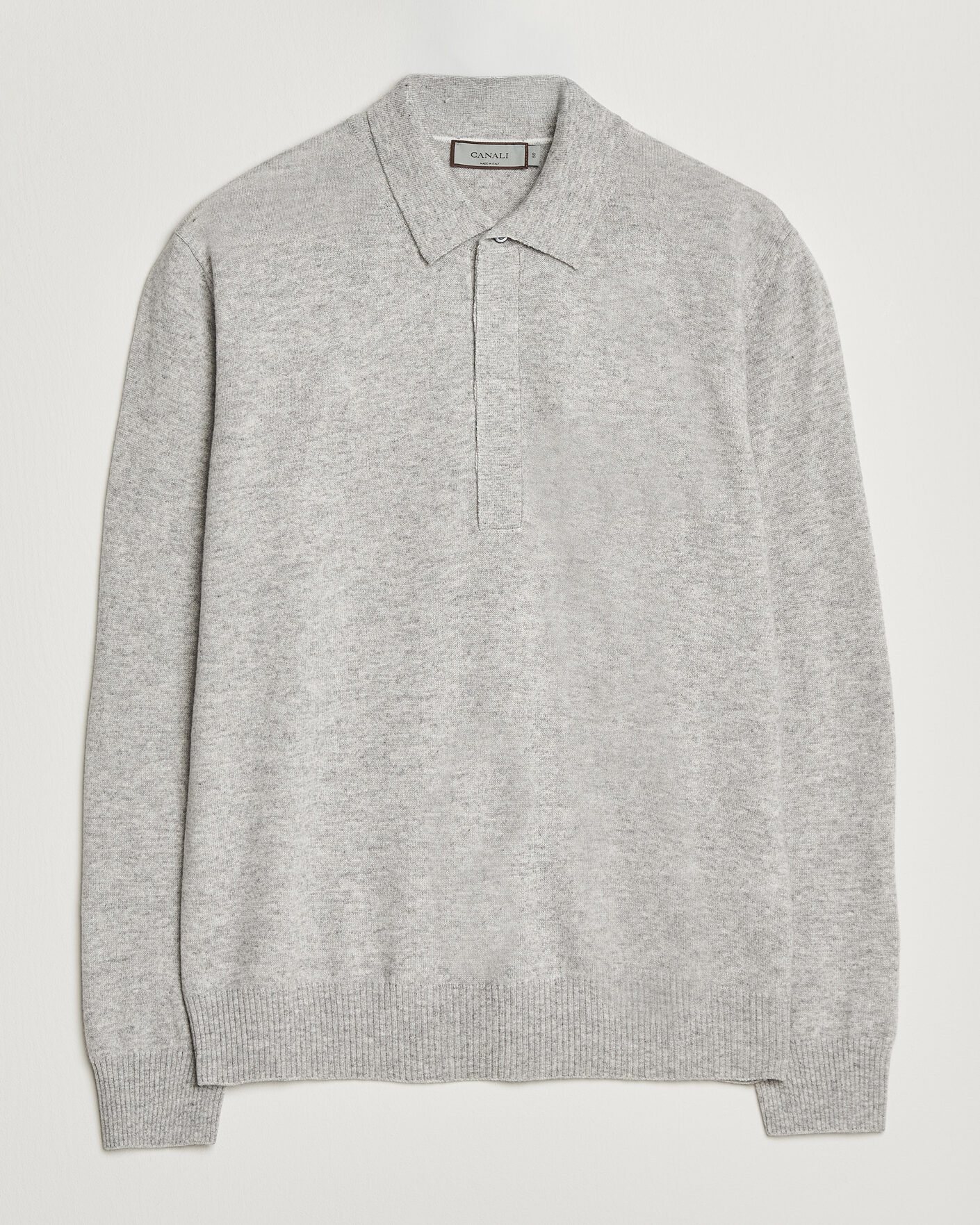 Mies | Puserot | Canali | Wool/Cashmere Long Sleeve Polo Light Grey