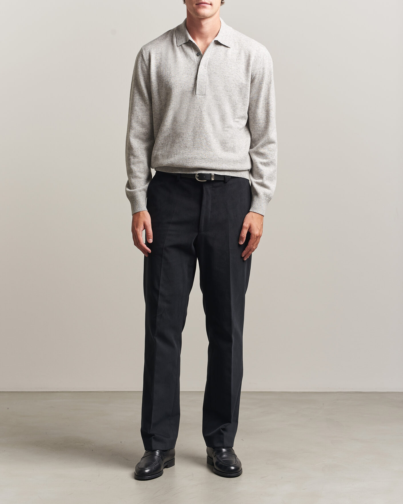 Mies | Puserot | Canali | Wool/Cashmere Long Sleeve Polo Light Grey