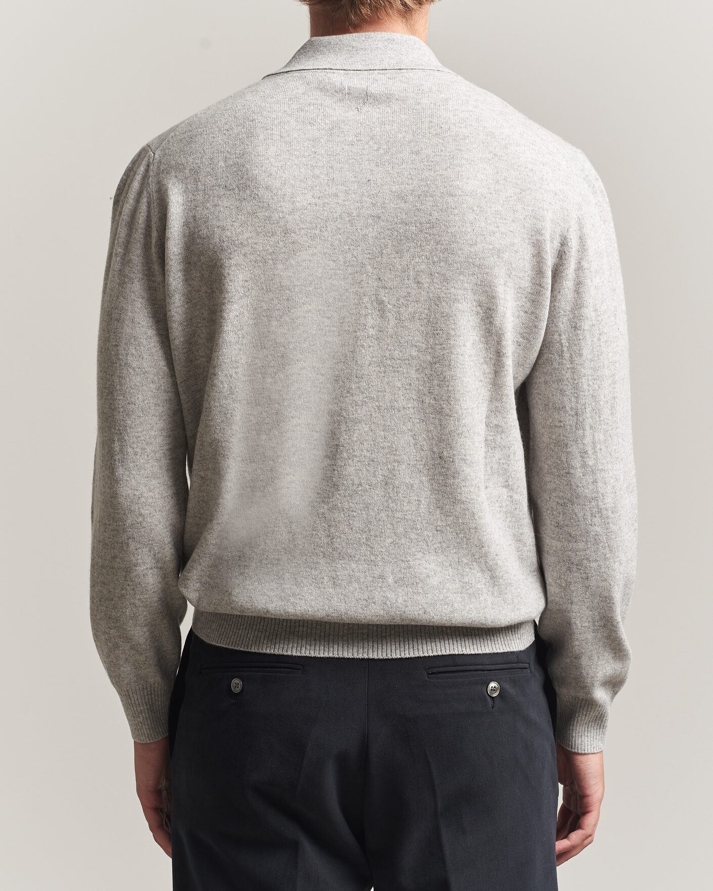 Mies | Puserot | Canali | Wool/Cashmere Long Sleeve Polo Light Grey