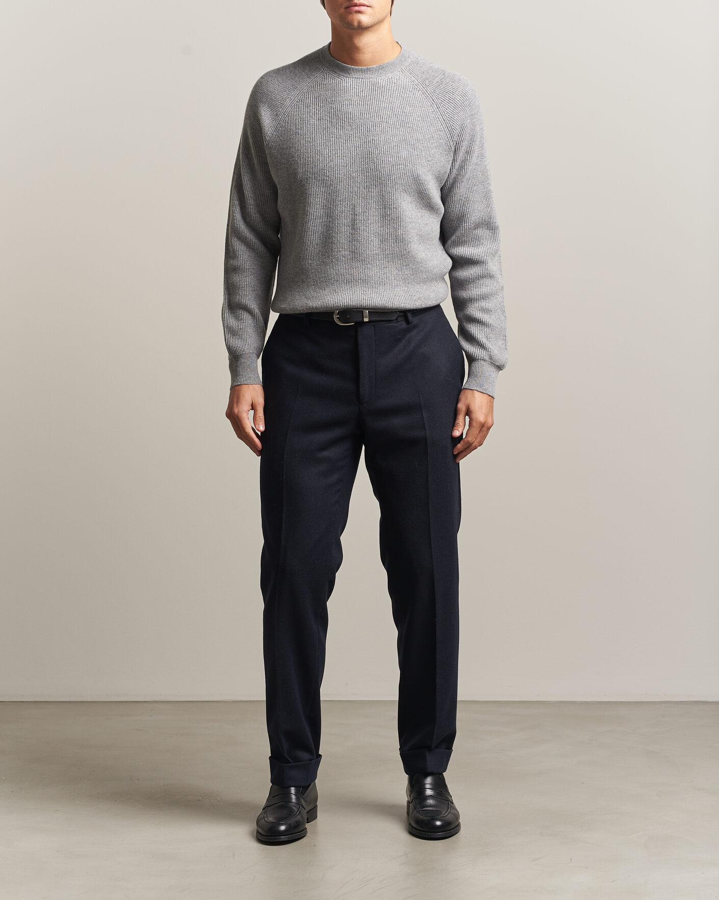Mies | Puserot | Canali | Rib Cashmere Sweater Light Grey