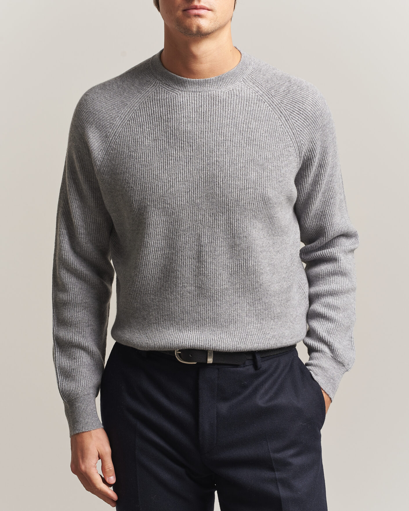 Mies | Puserot | Canali | Rib Cashmere Sweater Light Grey