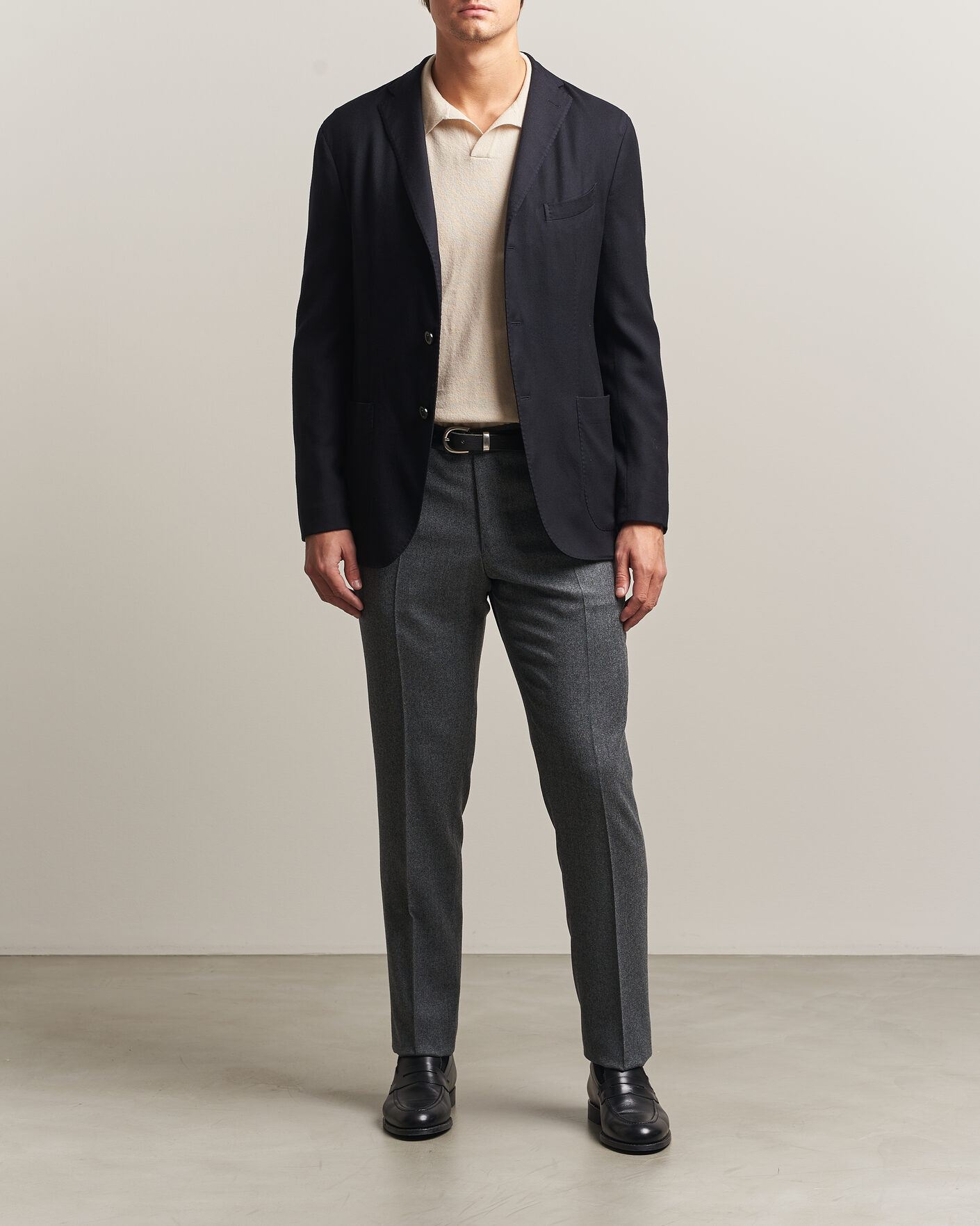 Mies | Housut | Canali | Slim Fit Flannel Trousers Grey Melange