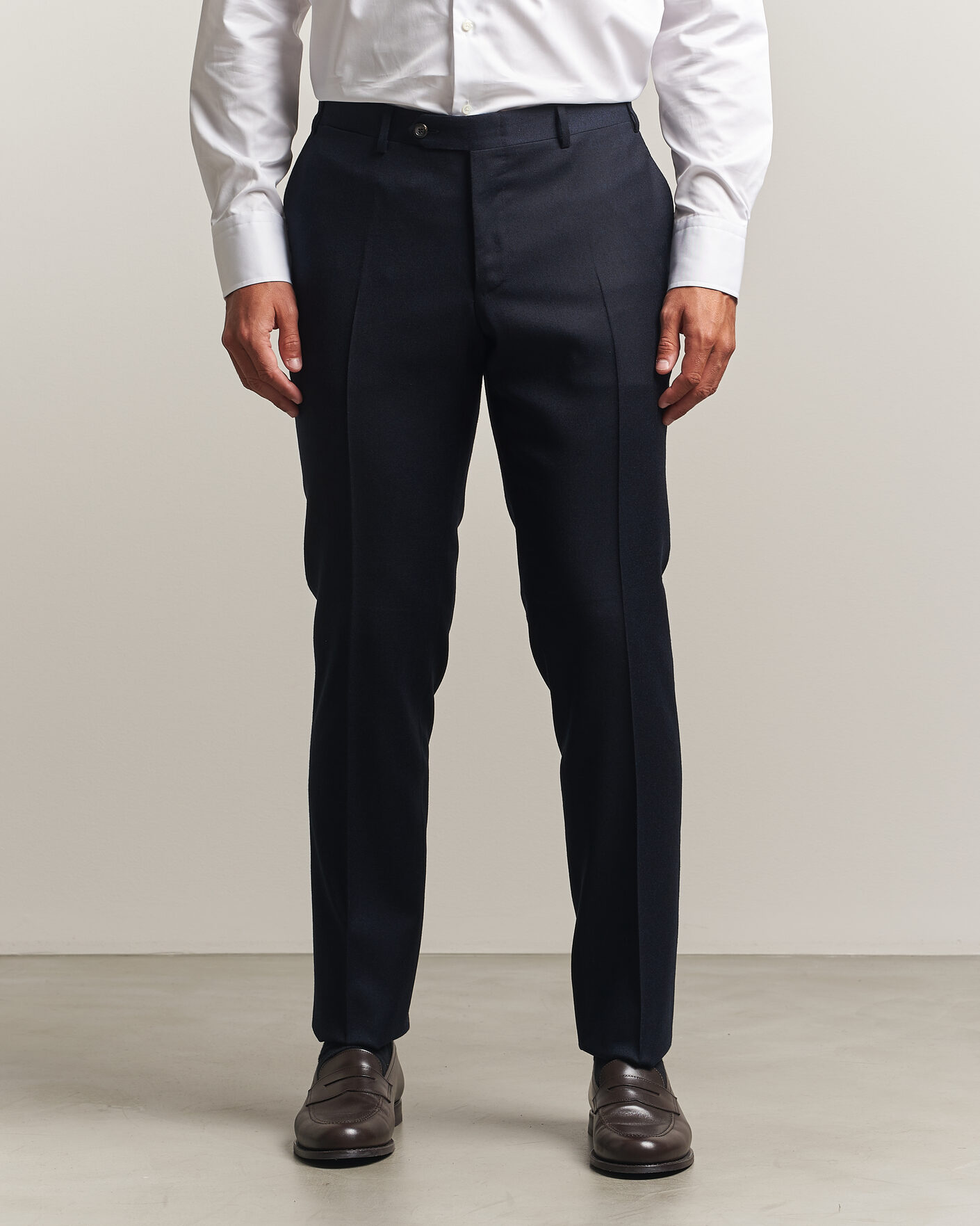 Mies | Housut | Canali | Slim Fit Flannel Trousers Navy
