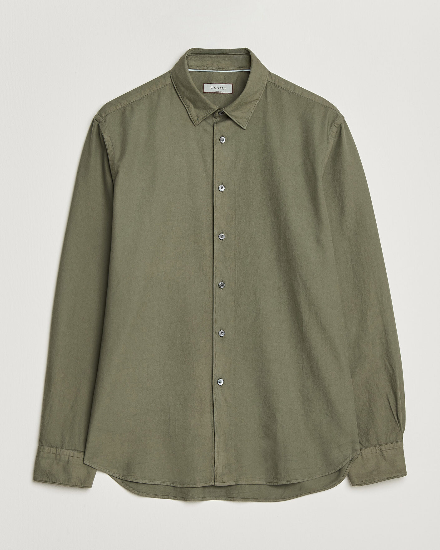 Mies | Kauluspaidat | Canali | Garment Dyed Cotton Shirt Olive